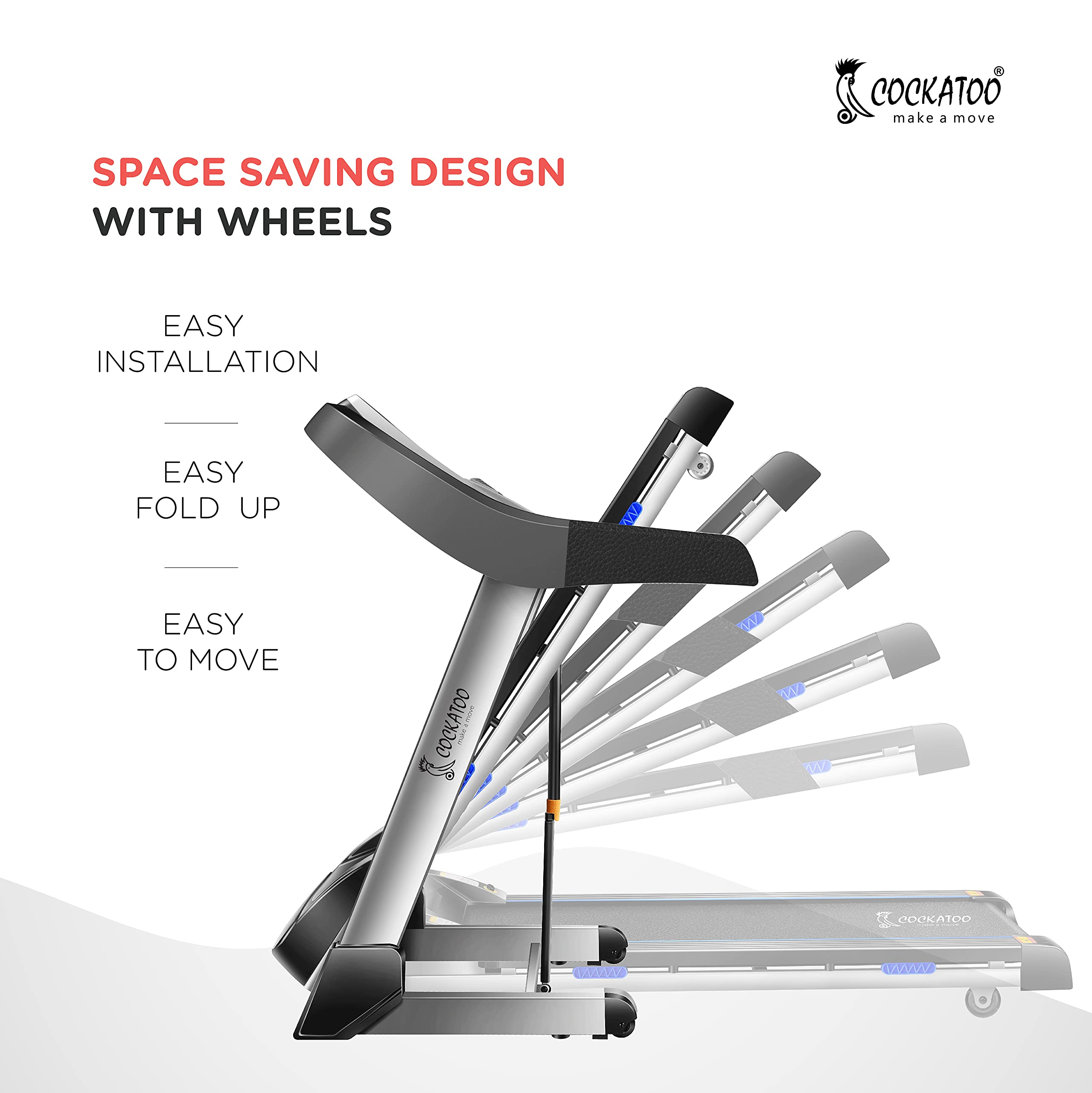 Cockatoo Smart-Run A6 Motorized Folding Treadmill – 6 HP Peak, Auto-Incline, Bluetooth & MP3
