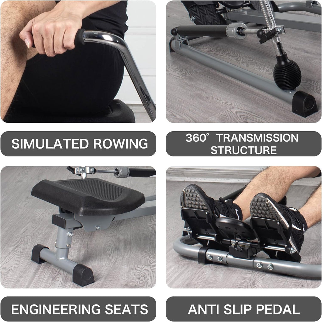 Leikefitness Foldable Hydraulic Rowing Machine – Adjustable Resistance & LCD Monitor, Compact Home Rower