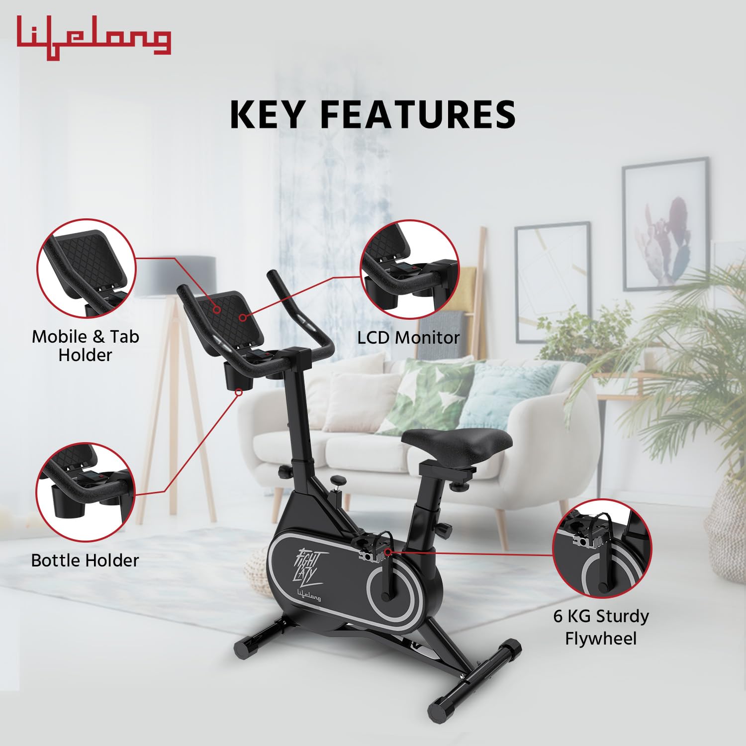 Lifelong Adjustable Resistance Flywheel Bike – Compact Upright Exercise Cycle for Home Workouts