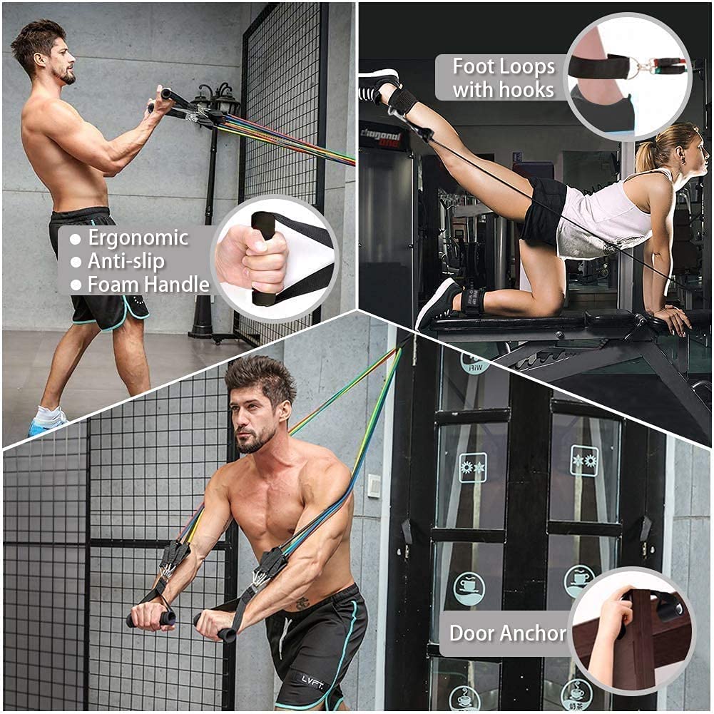 Fashnex Resistance Bands Set – Stackable Tubes (Up to 100 lb), with Handles, Door Anchor & Carry Bag