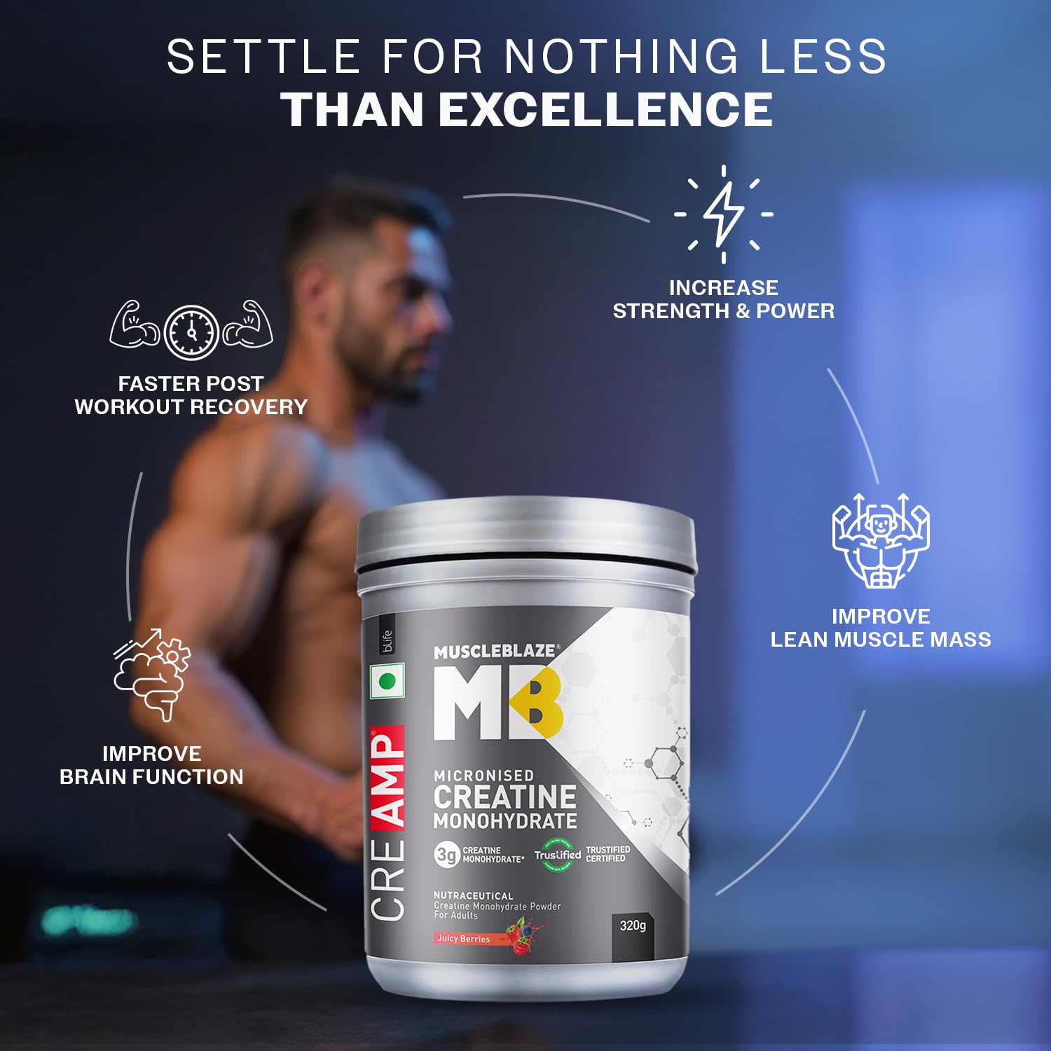 MuscleBlaze CreAMP Micronised Creatine Monohydrate – Trustified Certified, Unflavoured / Flavored, High Absorption Formula