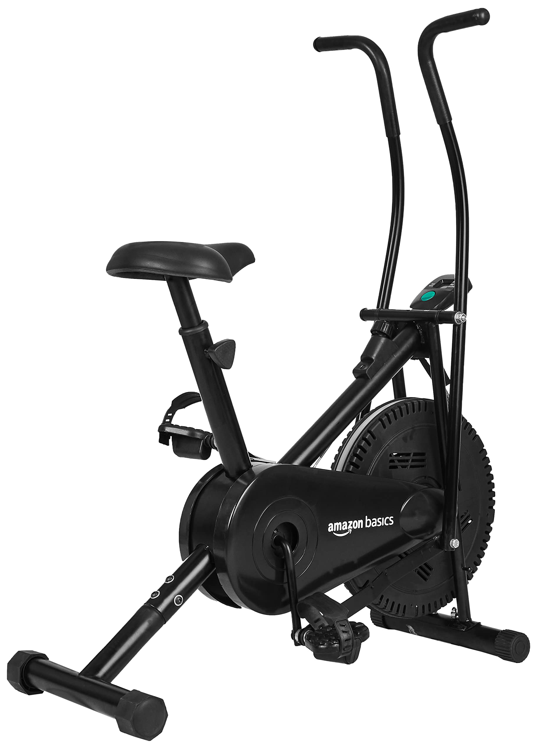 AmazonBasics Stationary Exercise Bike – Adjustable Cushioned Seat & Dual-Workout Handles (Upright/Air)