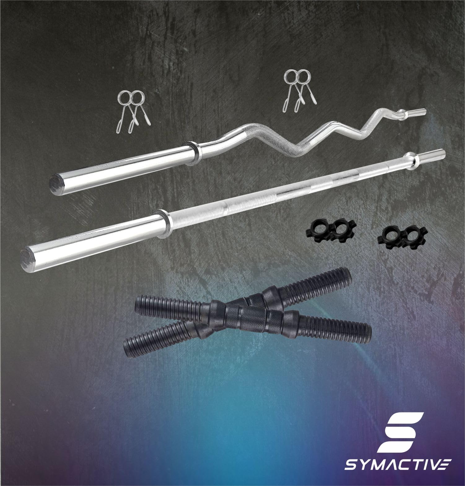 Amazon Brand Symactive 90 KG PVC Home Gym Set – Multicolour with Plain & Curl Rods