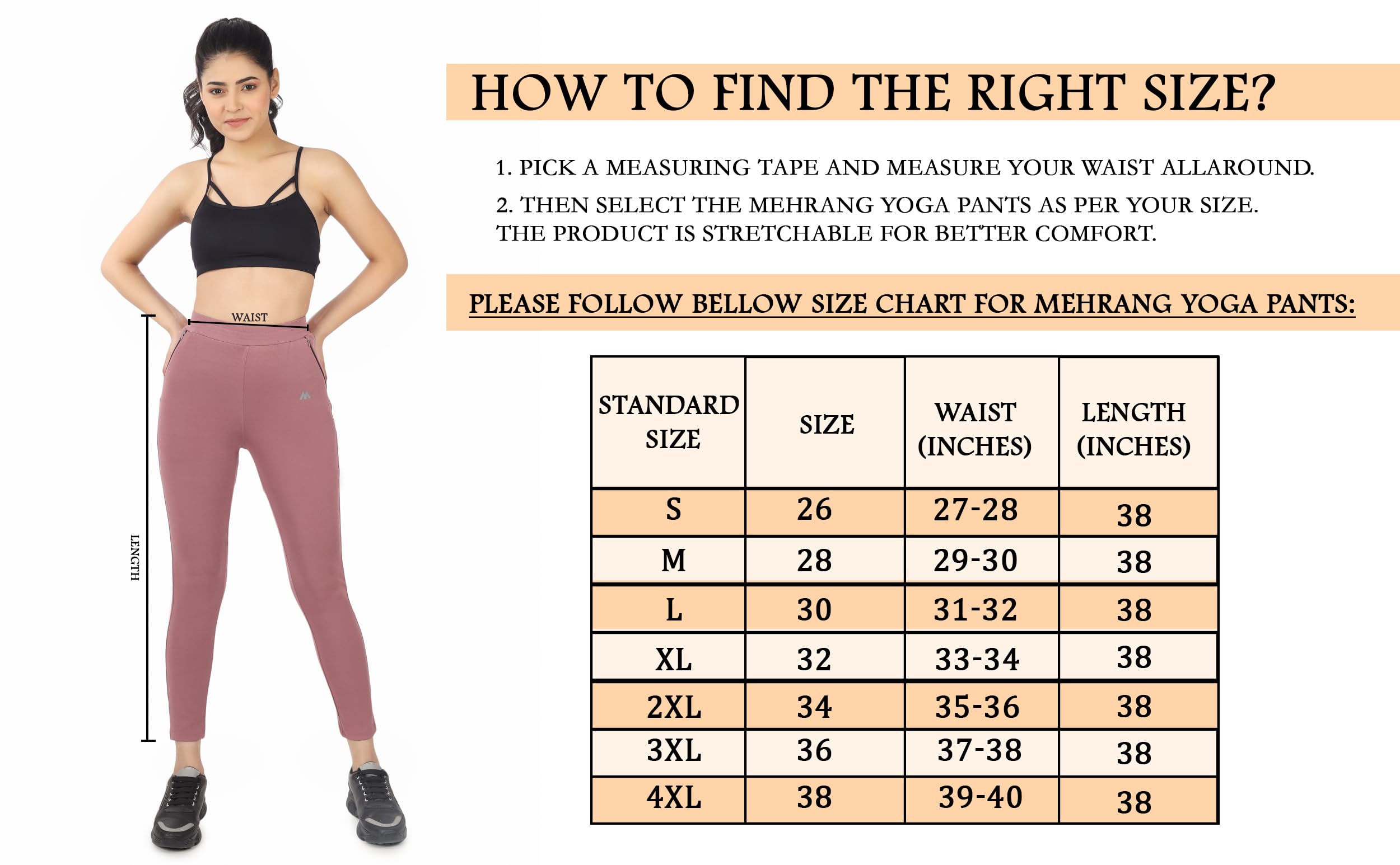 Mehrang High-Waist Stretchable Workout Leggings – 4-Way Flex, Pockets & Compression Fit