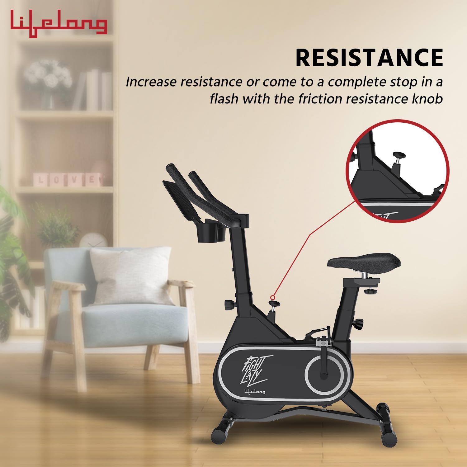 Lifelong Adjustable Resistance Flywheel Bike – Compact Upright Exercise Cycle for Home Workouts