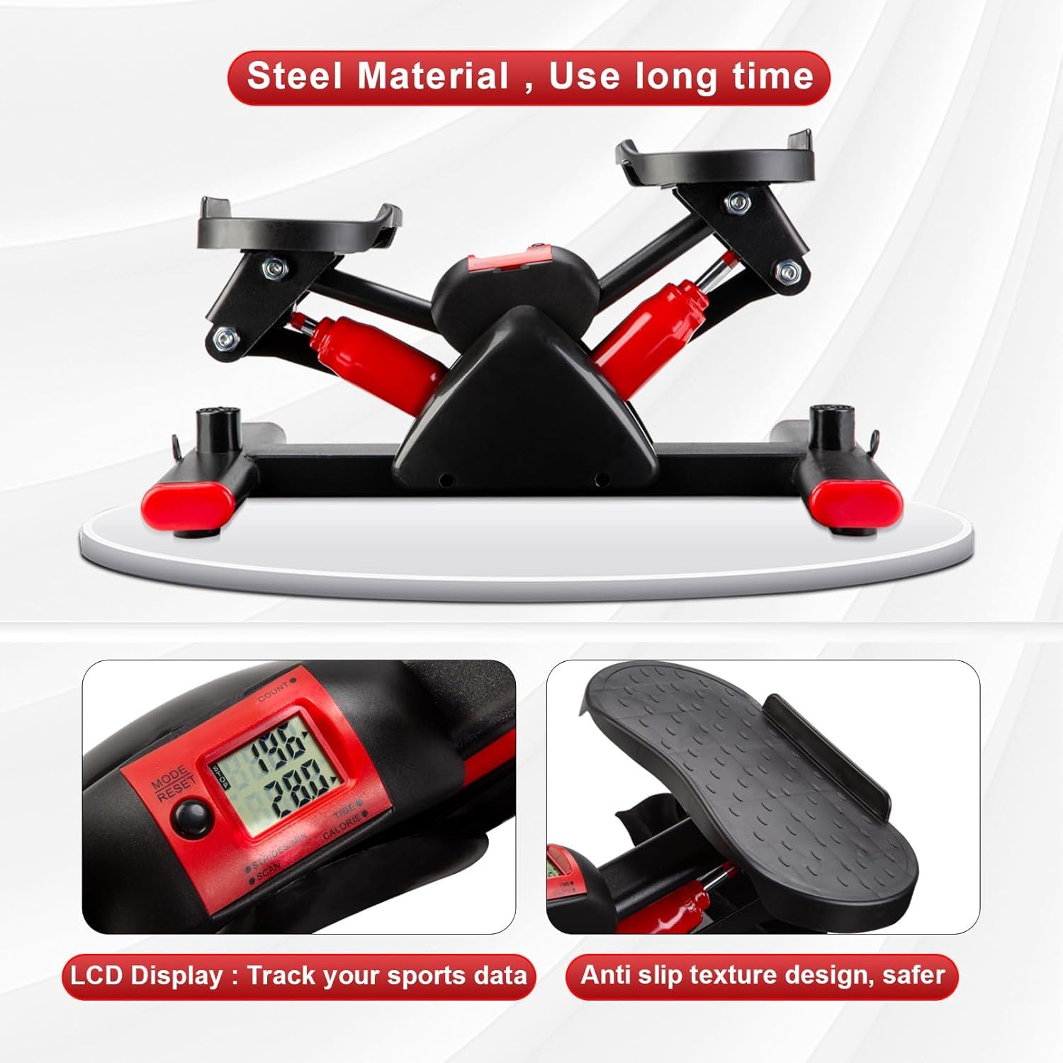 DASNDAS Mini Stair Stepper with Resistance Bands – Hydraulic Exercise Equipment for Home Workout, Compact & Quiet Fitness Machine