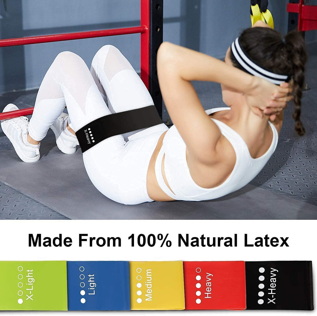 QUXIS Resistance Bands Set for Men and Women, Pack of 5 Different Levels Elastic Band for Home Gym Long Exercise Workout – Great Fitness Equipment for Training, Yoga – Free Carrying Bag