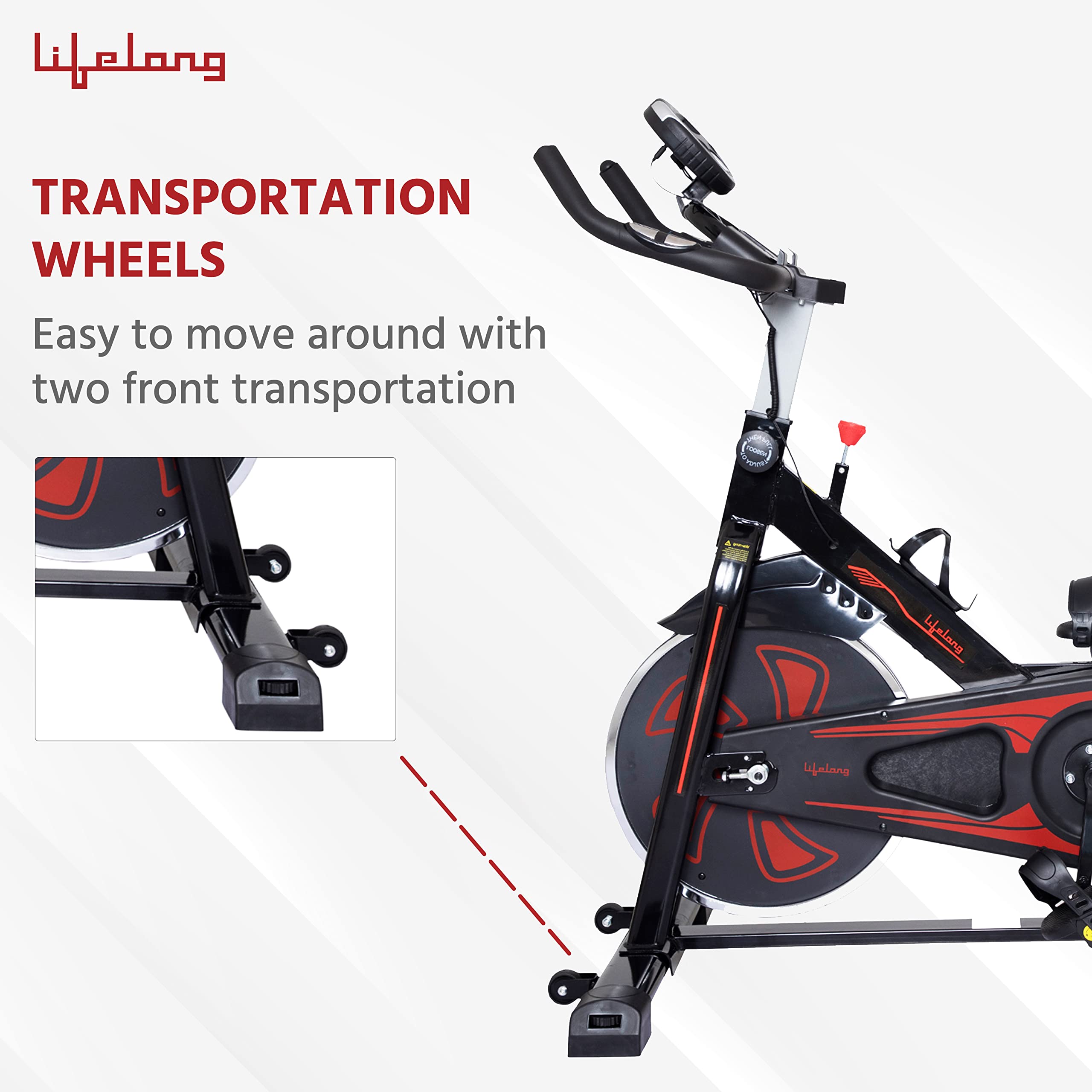Lifelong LLF45 Fit Pro Spin Bike – 6 kg Flywheel, Adjustable Resistance & Heart-Rate Sensor