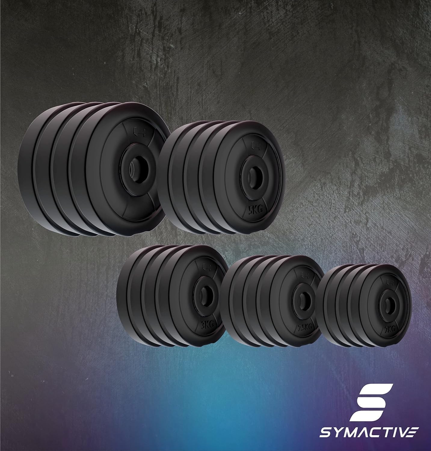 Amazon Brand Symactive 90 KG PVC Home Gym Set – Multicolour with Plain & Curl Rods