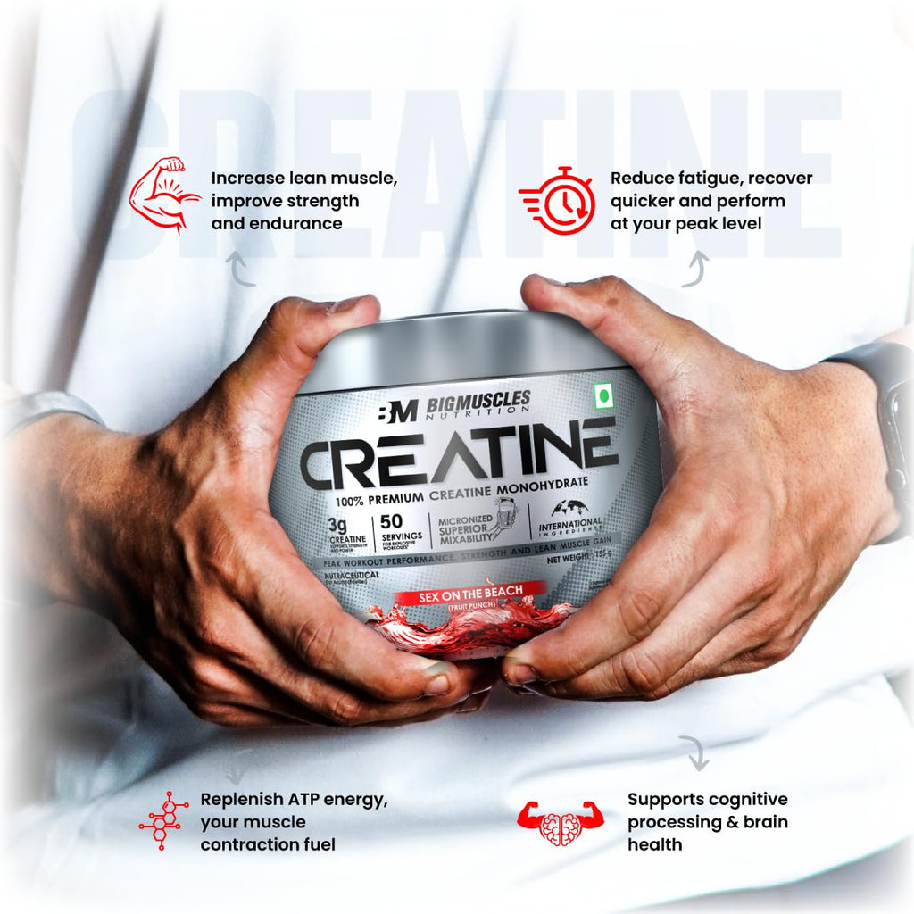 Bigmuscles Nutrition Micronised Creatine Monohydrate – 100 g Pure Creatine Powder (Approx. 33 Servings) – Strength • Recovery • Performance