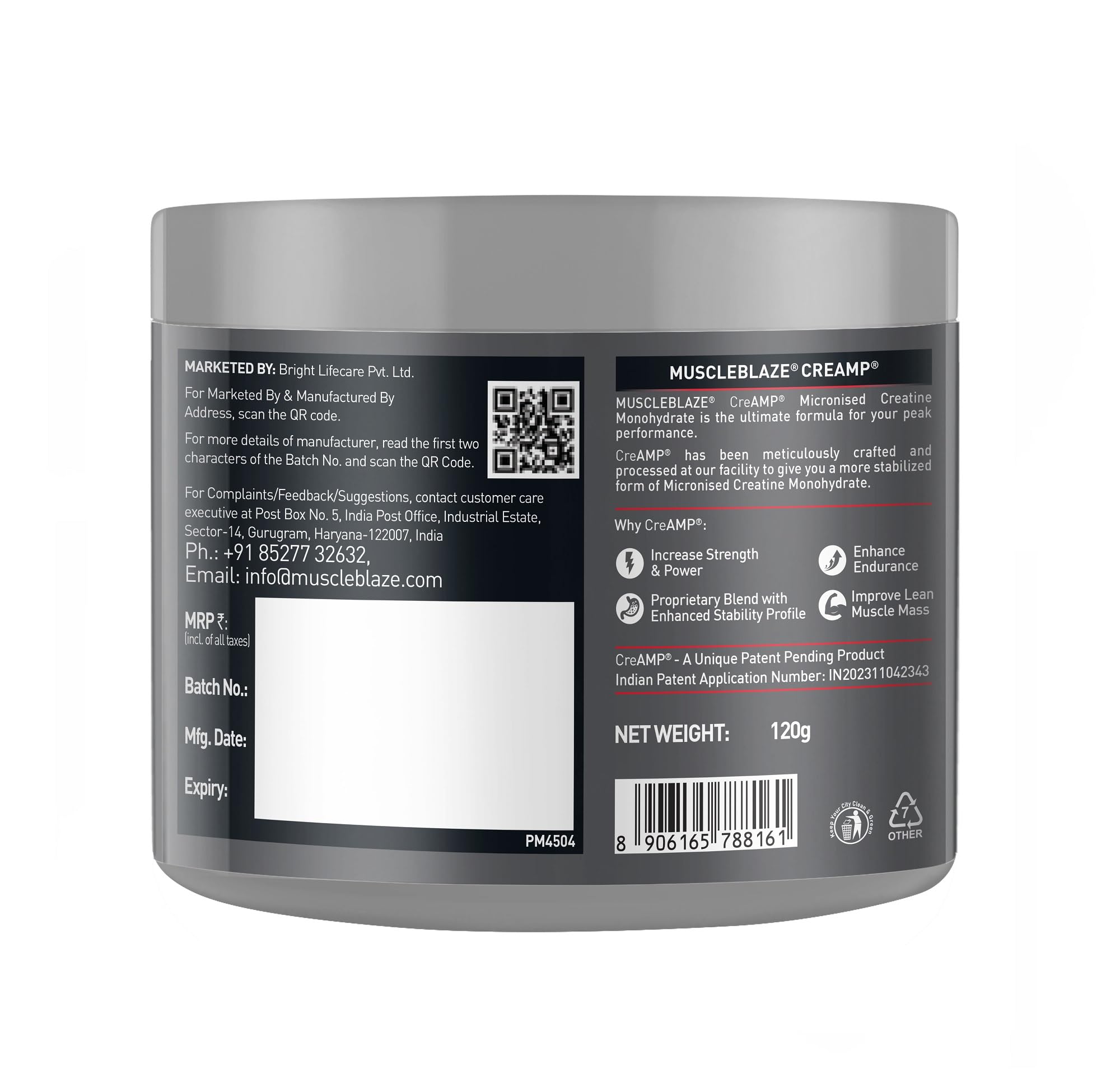 MuscleBlaze CreAMP Micronised Creatine Monohydrate (Watermelon Kool Aid) – 80 Servings / 320 g, Trustified Certified Creatine Supplement