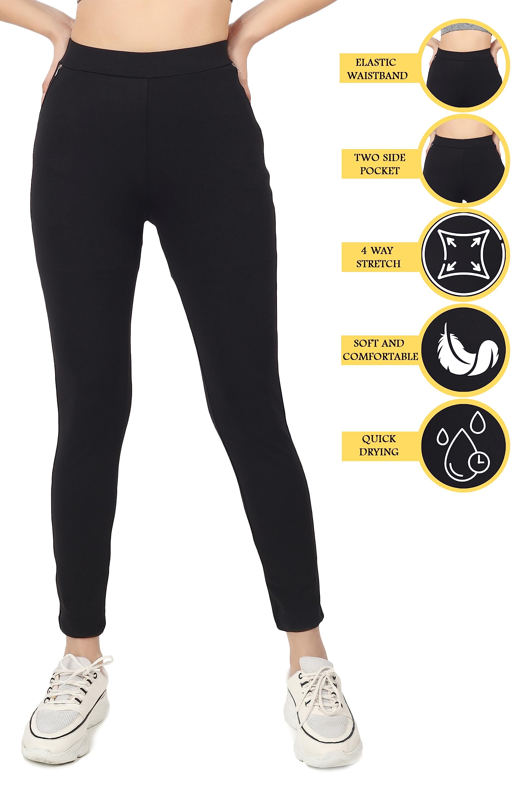 Mehrang High-Waist Stretchable Workout Leggings – 4-Way Flex, Pockets & Compression Fit