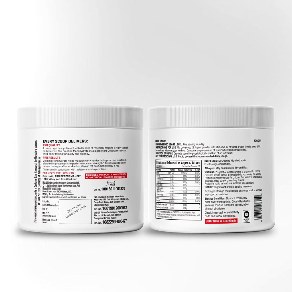 GNC Pro Performance Creatine Monohydrate Unflavoured – 100 g Pure Micronized Creatine, 3000 mg per Serving, Gluten-Free Performance Enhancer