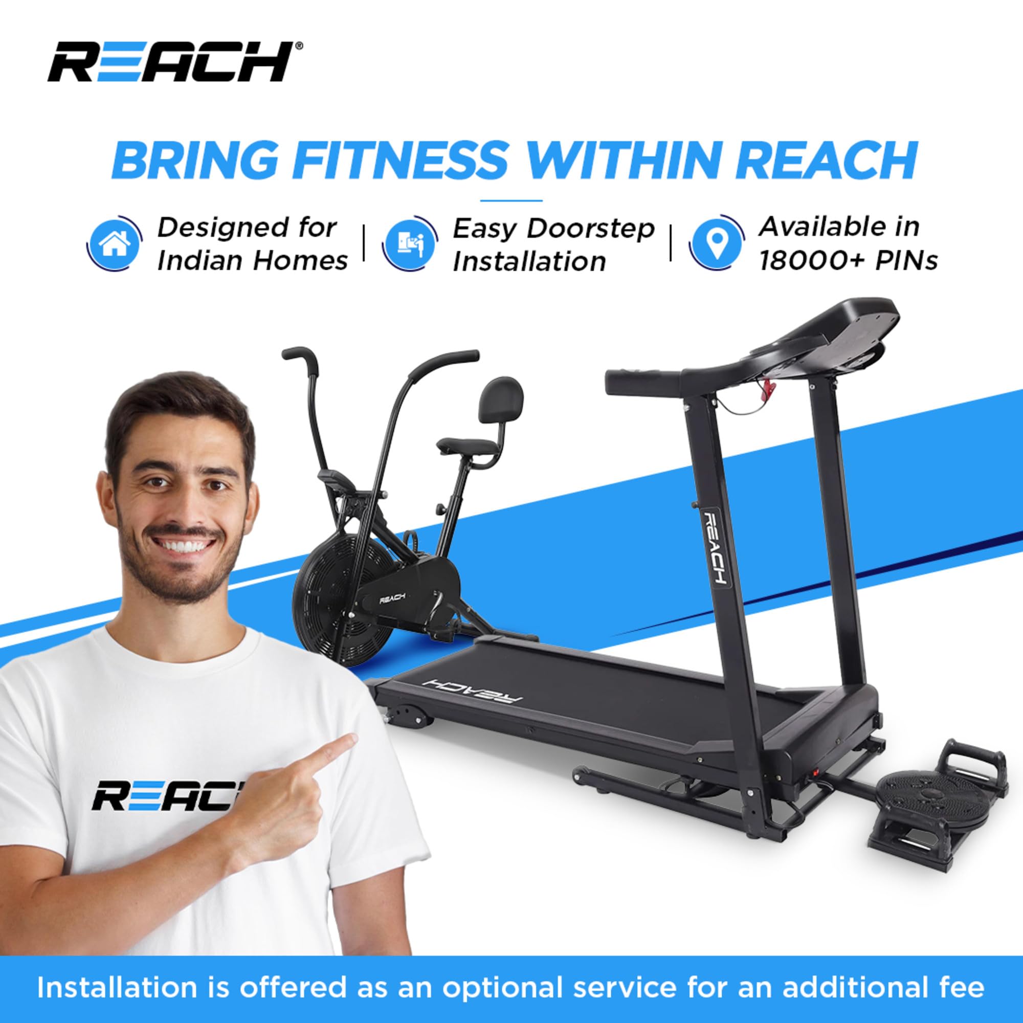 Reach AB-110 Air Bike – Moving/Stationary Handles, Adjustable Resistance & Cushioned Seat