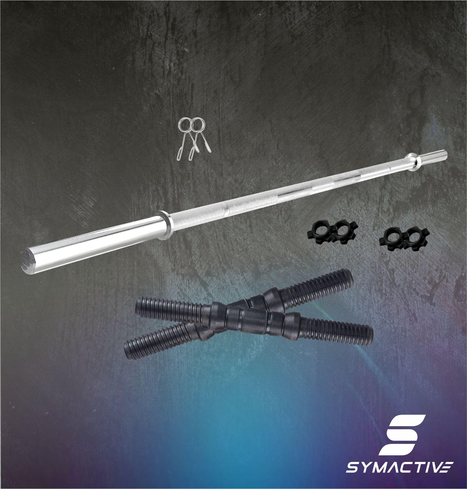 Amazon Brand Symactive PVC Accessories Set for Home Gym – Includes Curl & Dumbbell Rods, Gym Bag