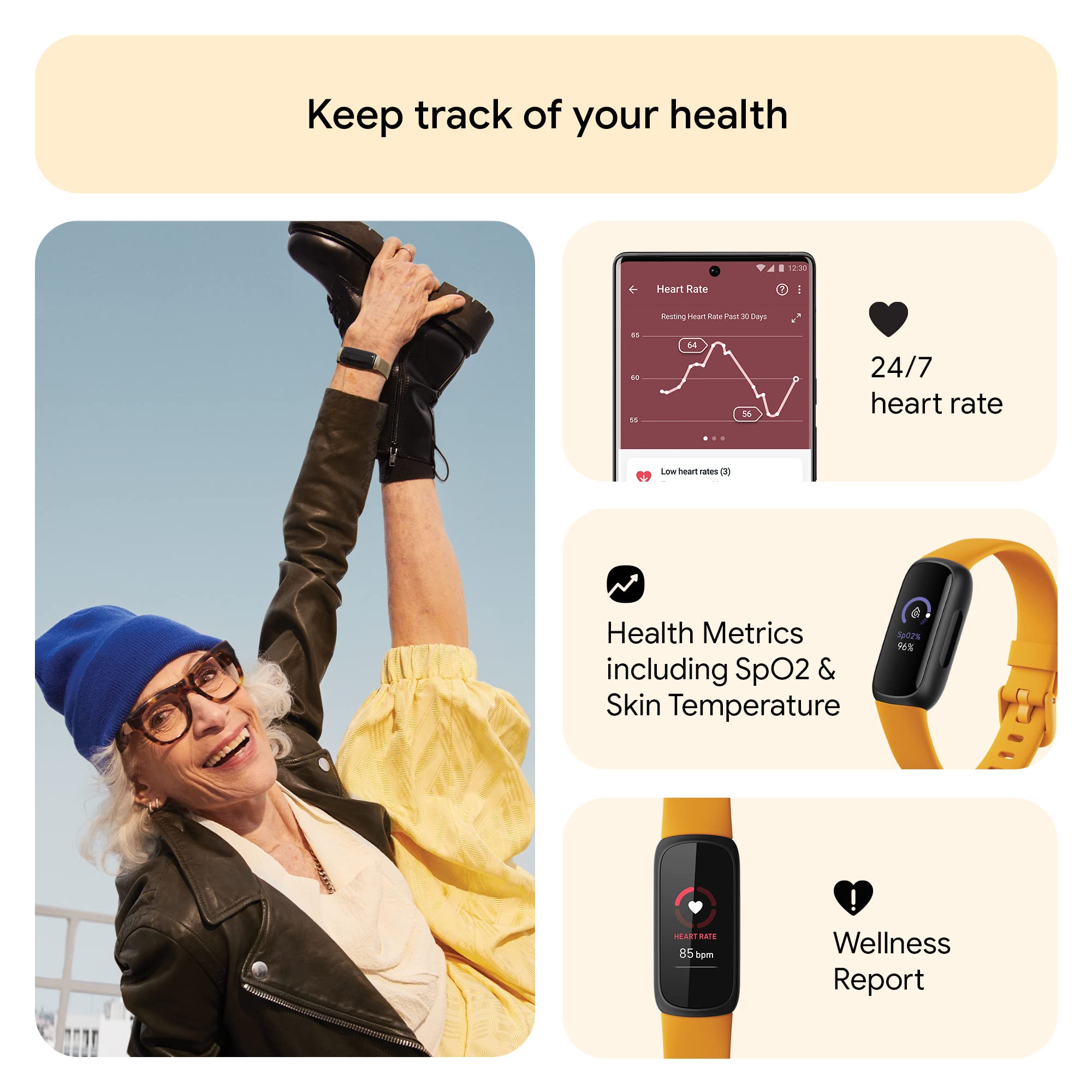 Fitbit Inspire 3 – Slim Fitness Band with 24/7 Heart Rate, Stress & Sleep Tracking