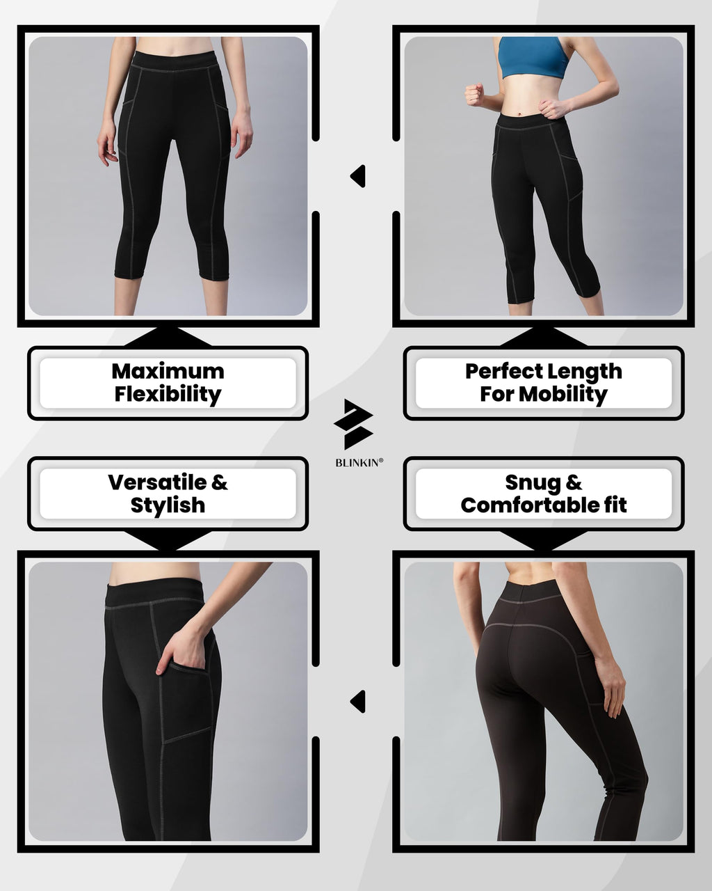 BLINKIN High-Waist Workout Leggings – 4-Way Stretch with Deep Side Pockets