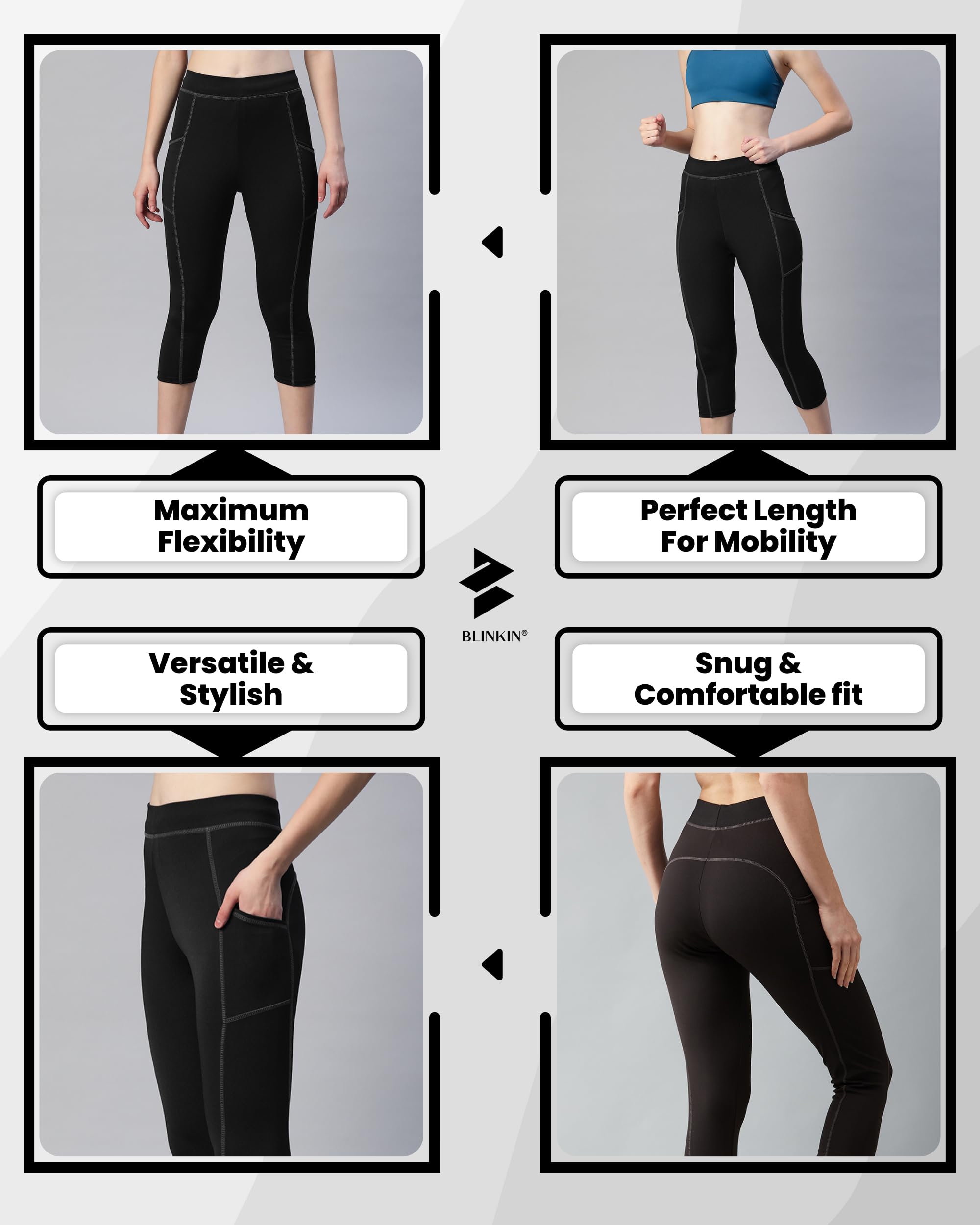 BLINKIN High-Waist Workout Leggings – 4-Way Stretch with Deep Side Pockets