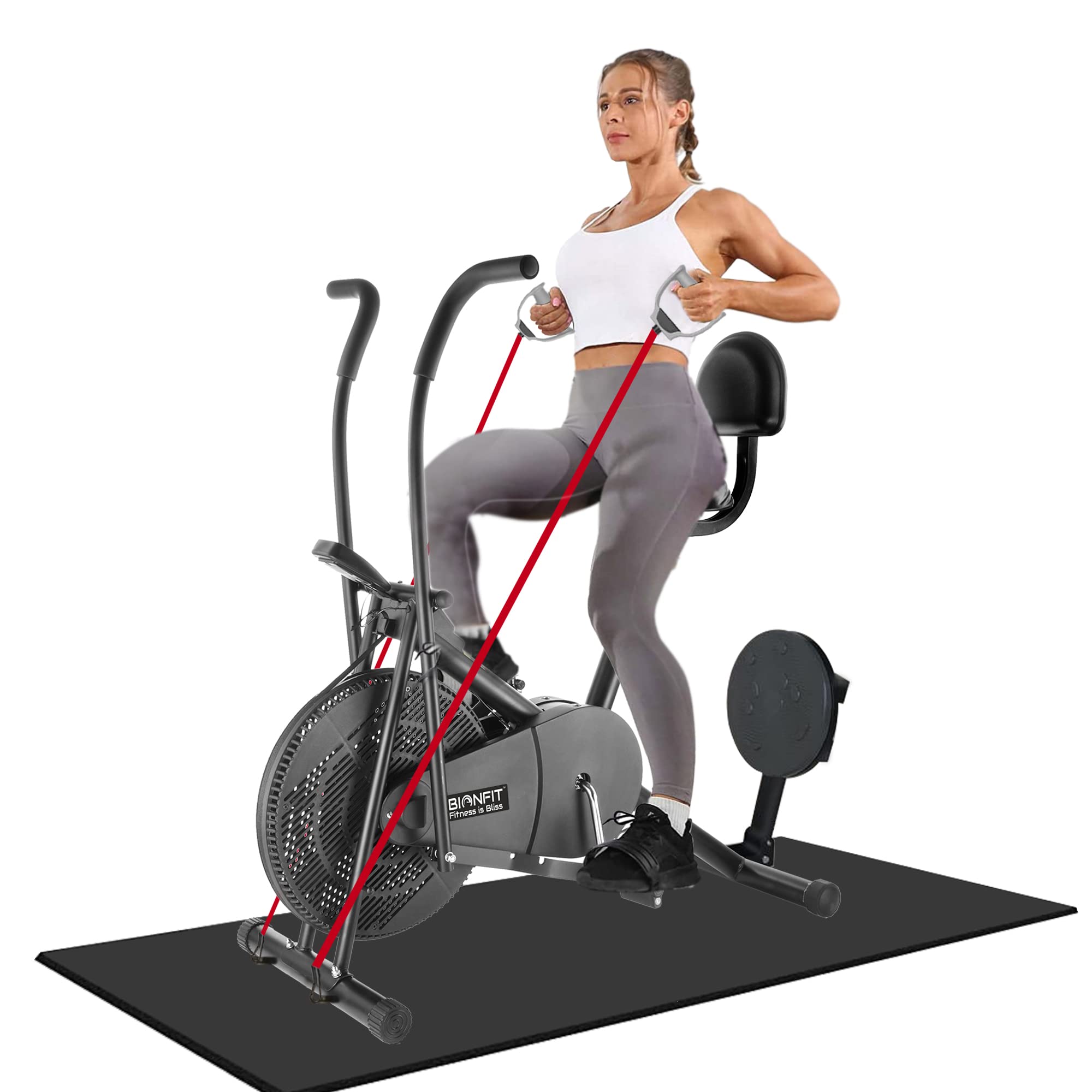 BIONFIT Air Bike with Moving Handles, Back Support & Twister – 3-in-1 Cardio, Core & Comfort Trainer