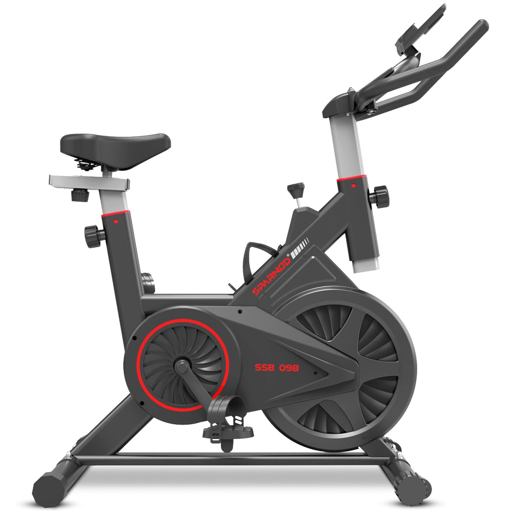 Sparnod Fitness SSB-09B Spin Bike – 9 kg Flywheel, Belt Drive, Adjustable Seat & Handlebar