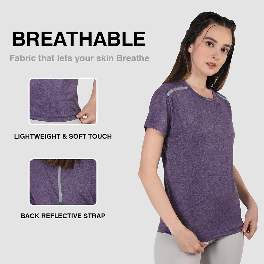 Chkokko Women's Selfpurple Active Sportswear Quick Dry Gym T-Shirt – Half Sleeve, Regular Fit