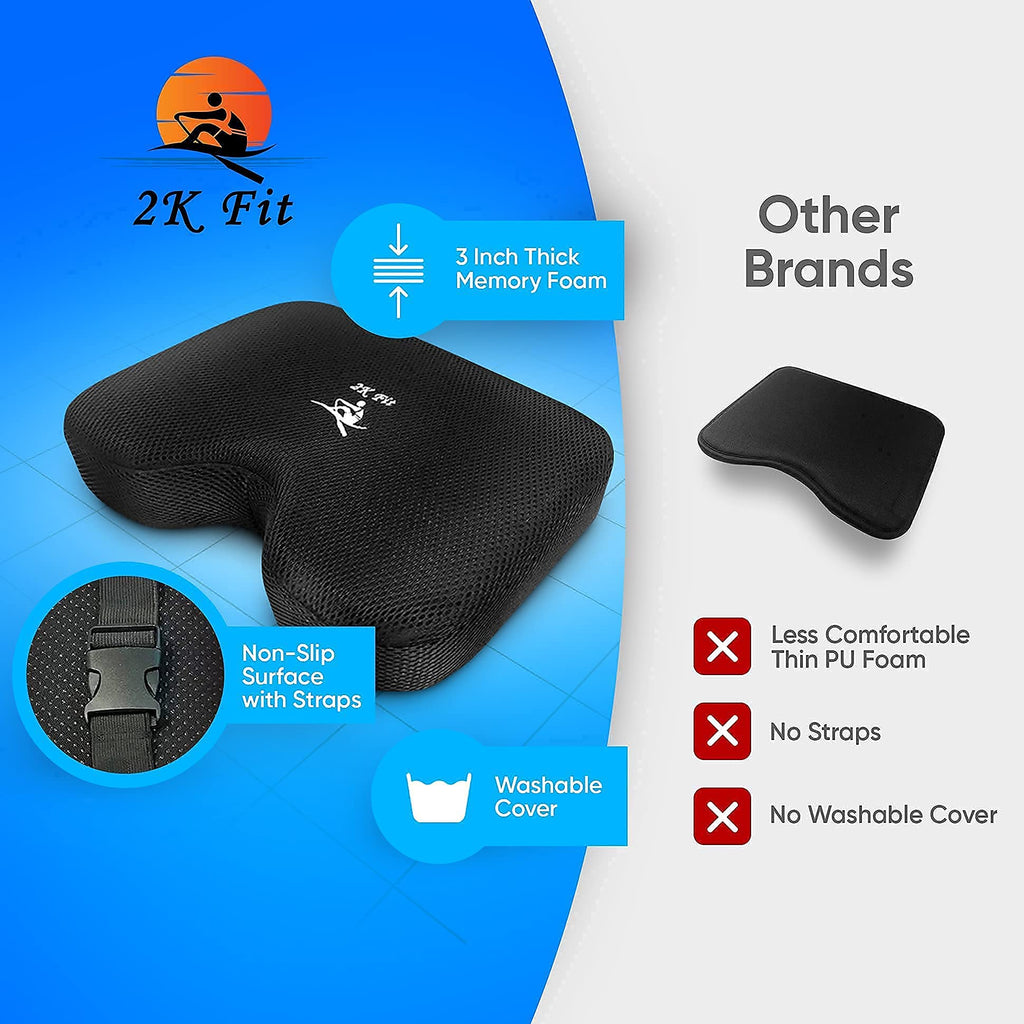 2K Fit Model 2 Rowing Seat Cushion – 3″ Memory Foam, Washable Cover, Fits Concept 2, Recumbent Bikes & WaterRower