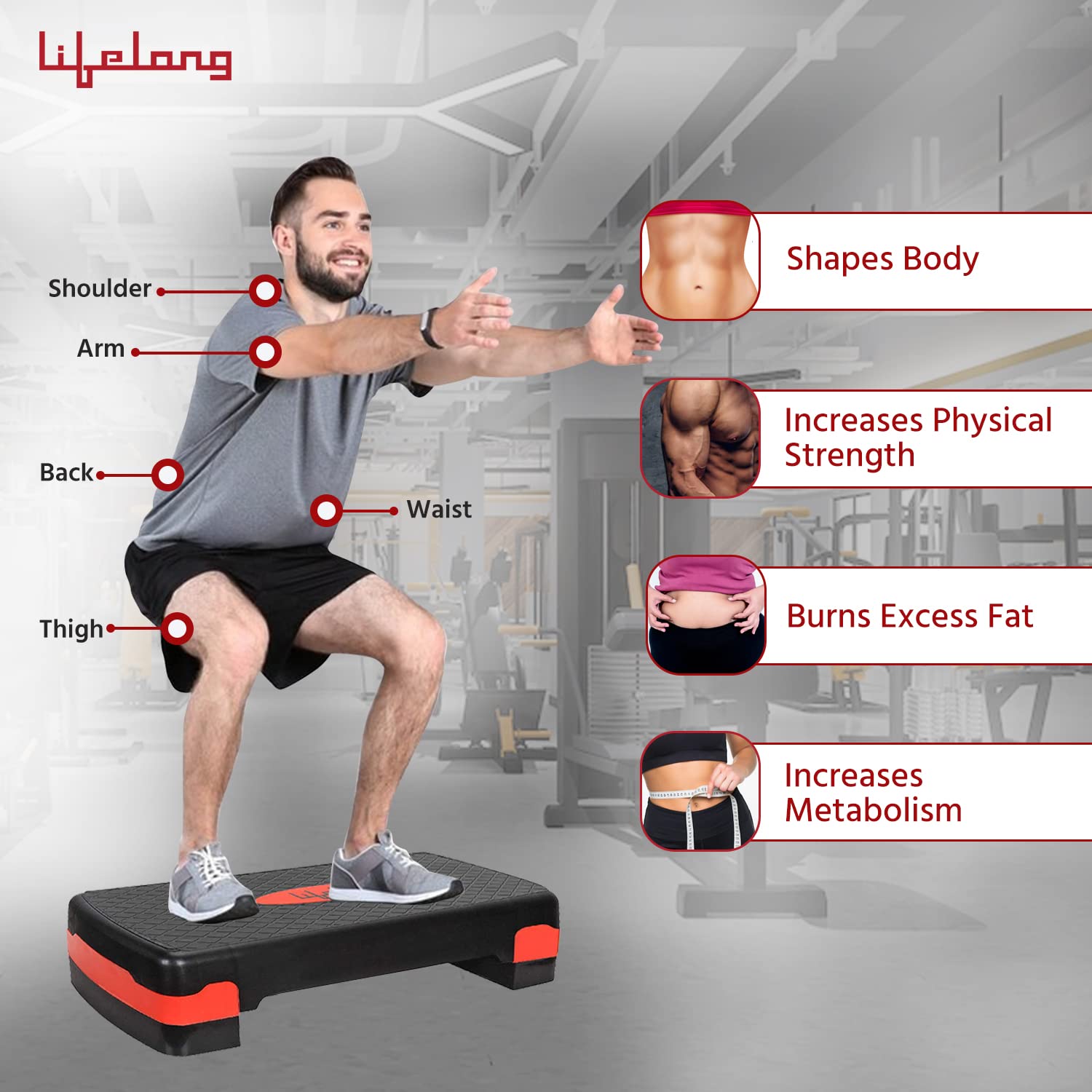 Lifelong Polypropylene Adjustable Aerobic Stepper – 3-Height Fitness Platform (Up to 200 kg)