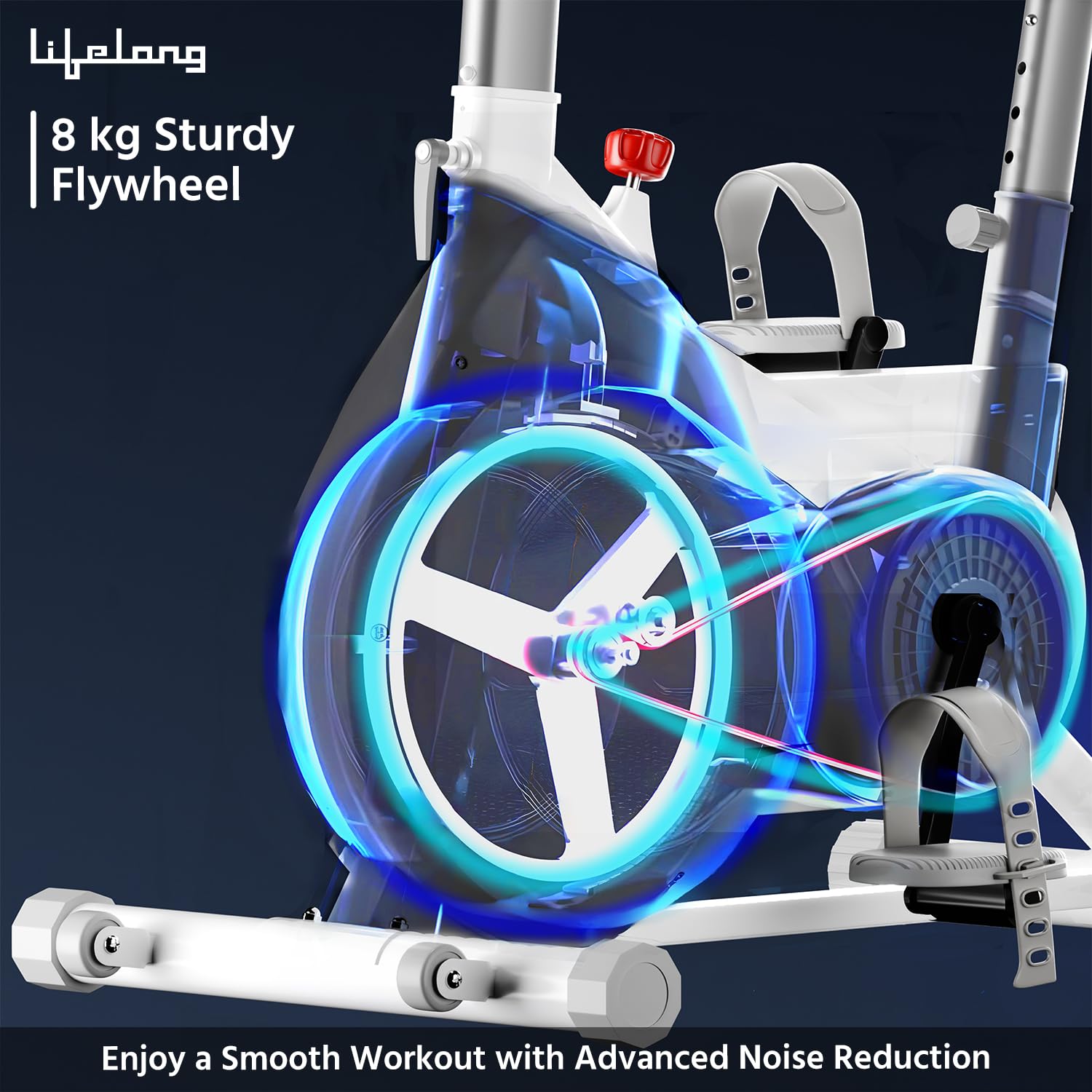 Lifelong Fit Pro Spin Bike – 8 kg Flywheel, Belt-Drive Quiet System, Heart‐Rate Sensor & Touch LED Display