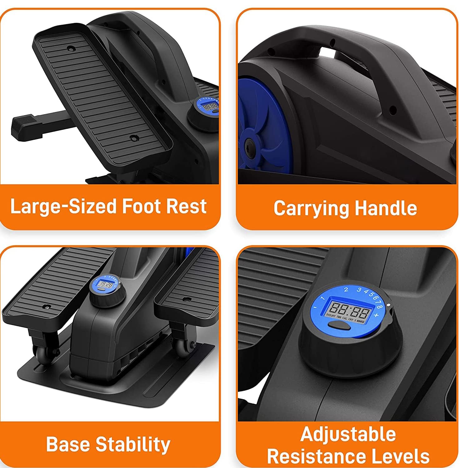 Dolphy Portable Mini Magnetic Elliptical – 8 Resistance Levels, LCD Monitor, Compact & Quiet
