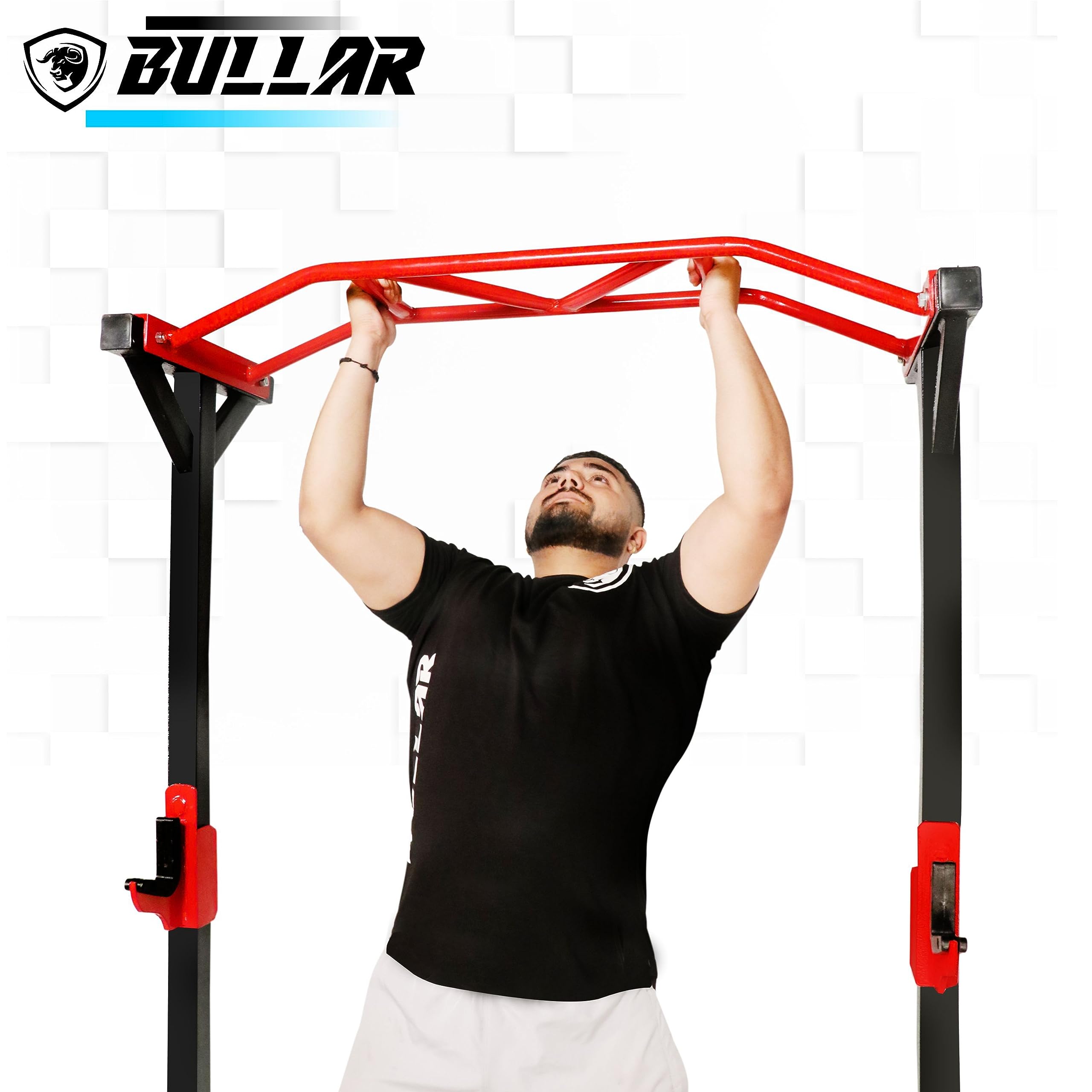 BULLAR Heavy-Duty Adjustable Power Squat Rack Pro – Triangle Base, Safety Lock, 500 lb Load Capacity