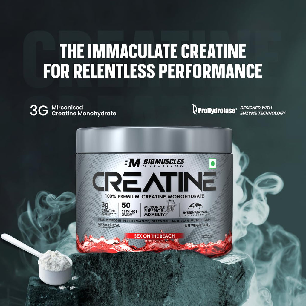 Bigmuscles Nutrition Micronised Creatine Monohydrate – 100 g Pure Creatine Powder (Approx. 33 Servings) – Strength • Recovery • Performance