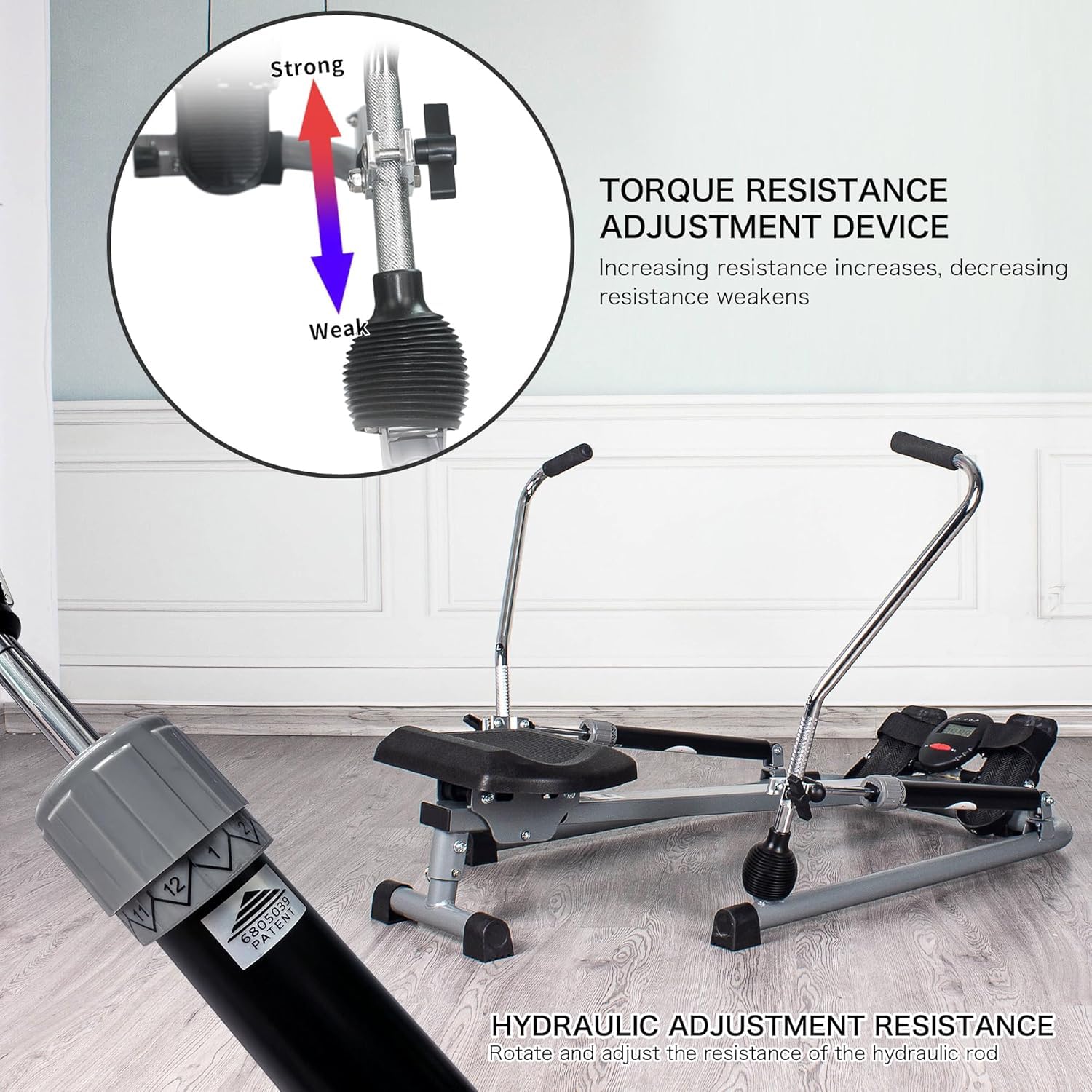 Leikefitness Foldable Hydraulic Rowing Machine – Adjustable Resistance & LCD Monitor, Compact Home Rower