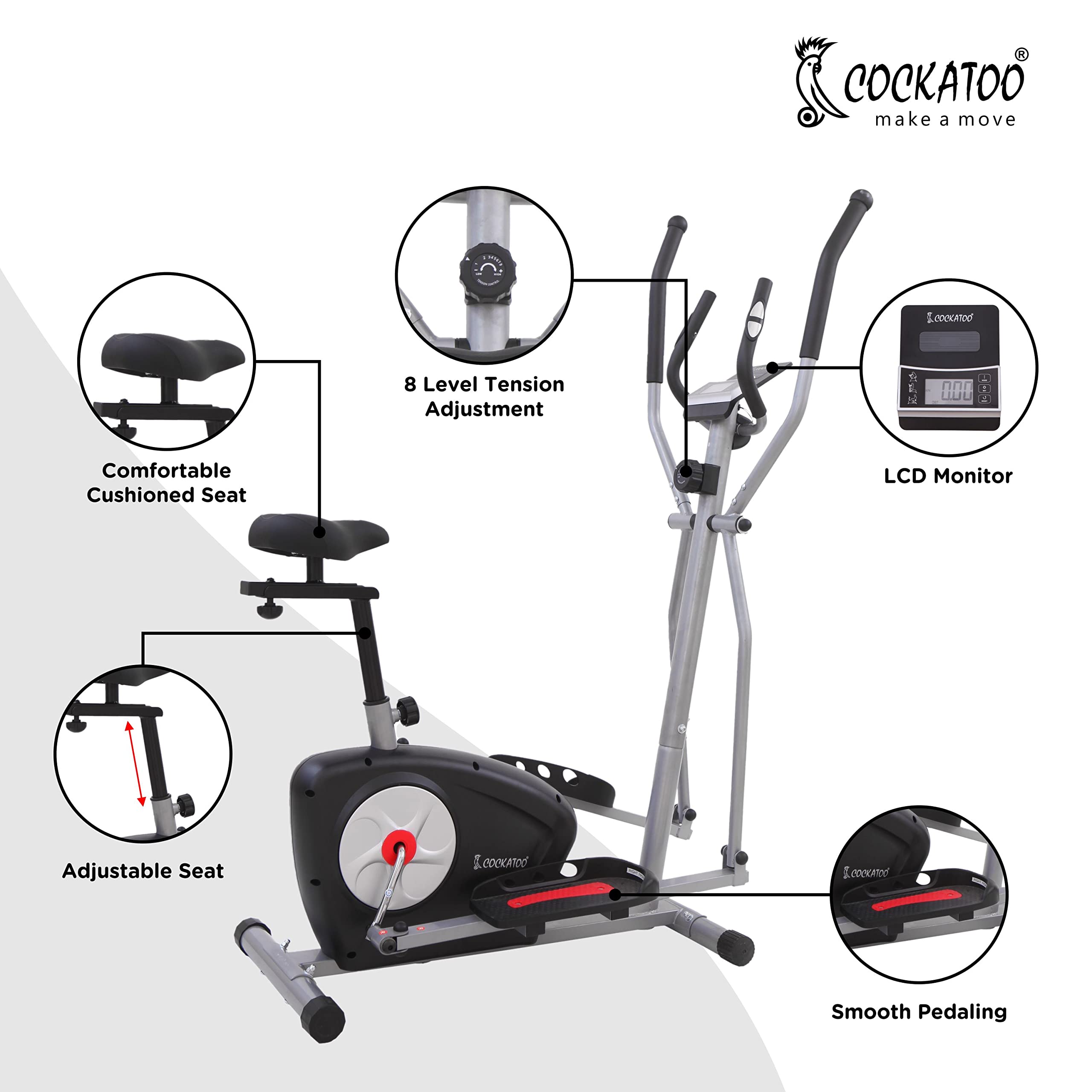 Cockatoo CE03Advance Smart Elliptical Cross Trainer – 6 kg Flywheel, 8 Magnetic Resistance Levels, Free Installation