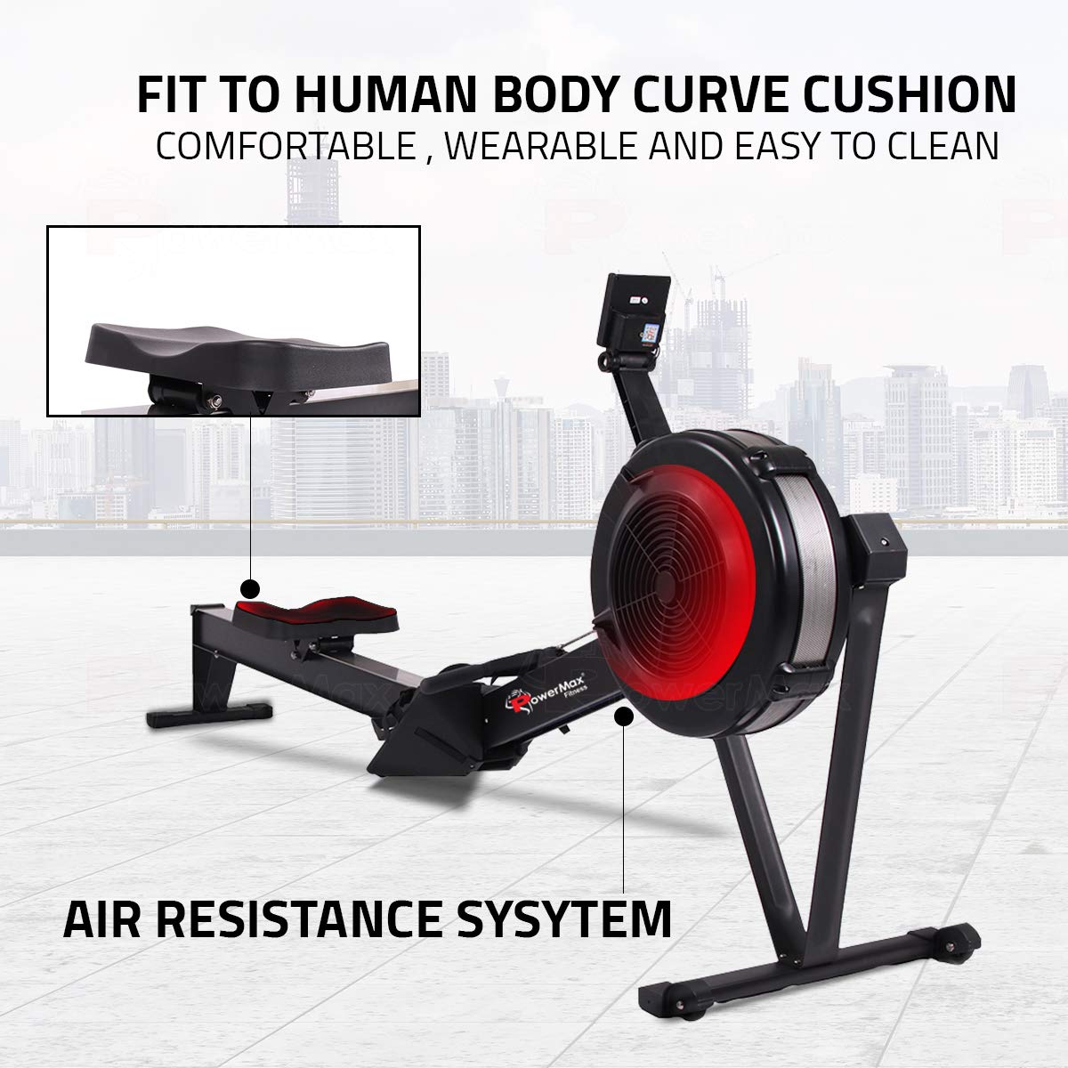 PowerMax RAC-2500 Air Rower – 10-Level Air Resistance, 160 kg Capacity, Commercial LCD Monitor