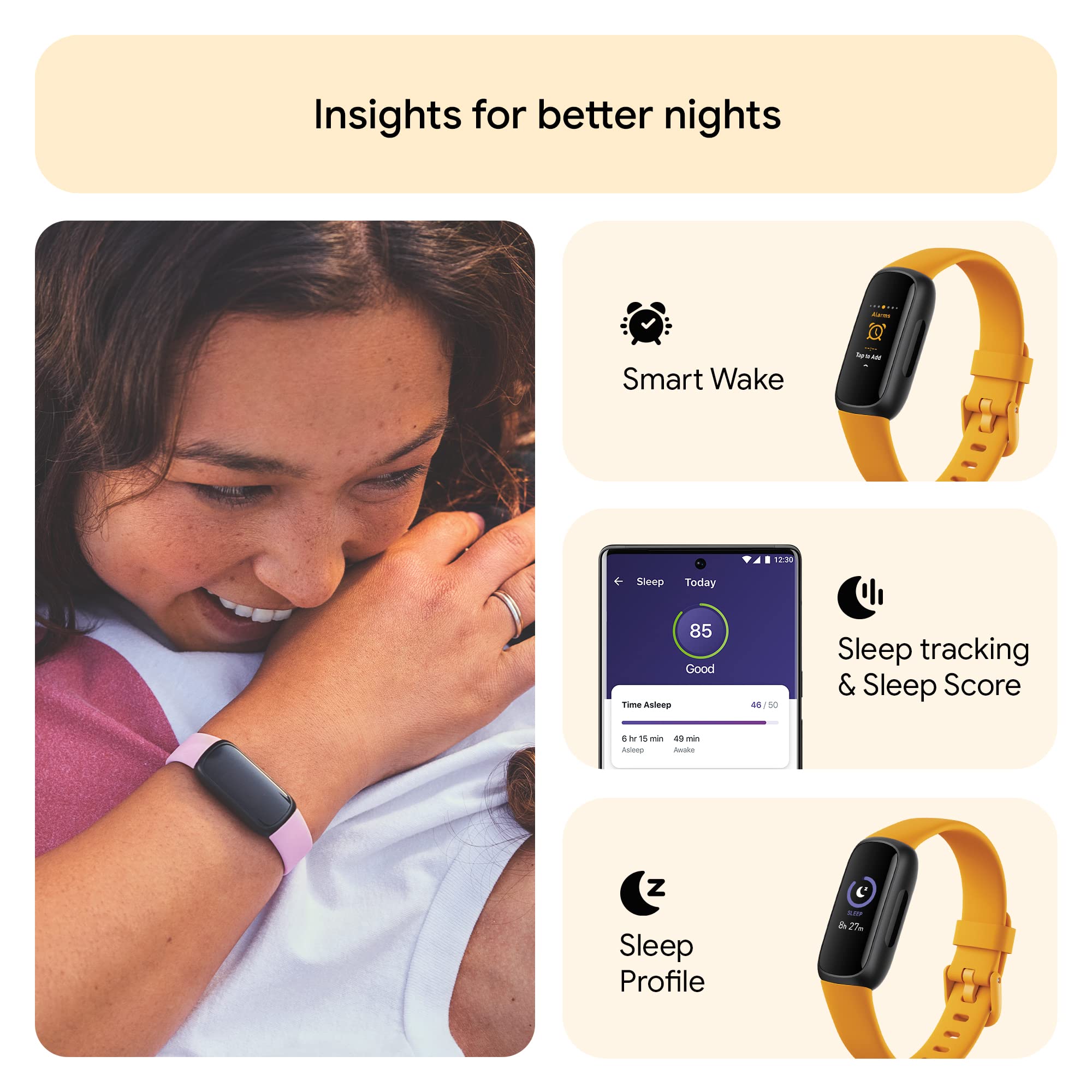 Fitbit Inspire 3 – Slim Fitness Band with 24/7 Heart Rate, Stress & Sleep Tracking