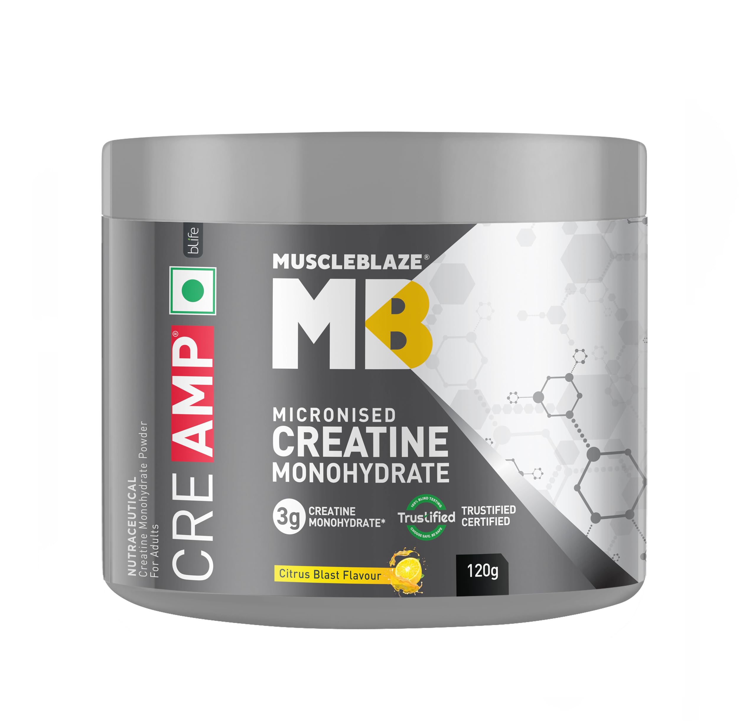 MuscleBlaze Creatine Monohydrate CreAMP™ with CreAbsorb™ – Trustified Certified Pure & Fast-Absorbing Creatine (100g / 3 g Serving)