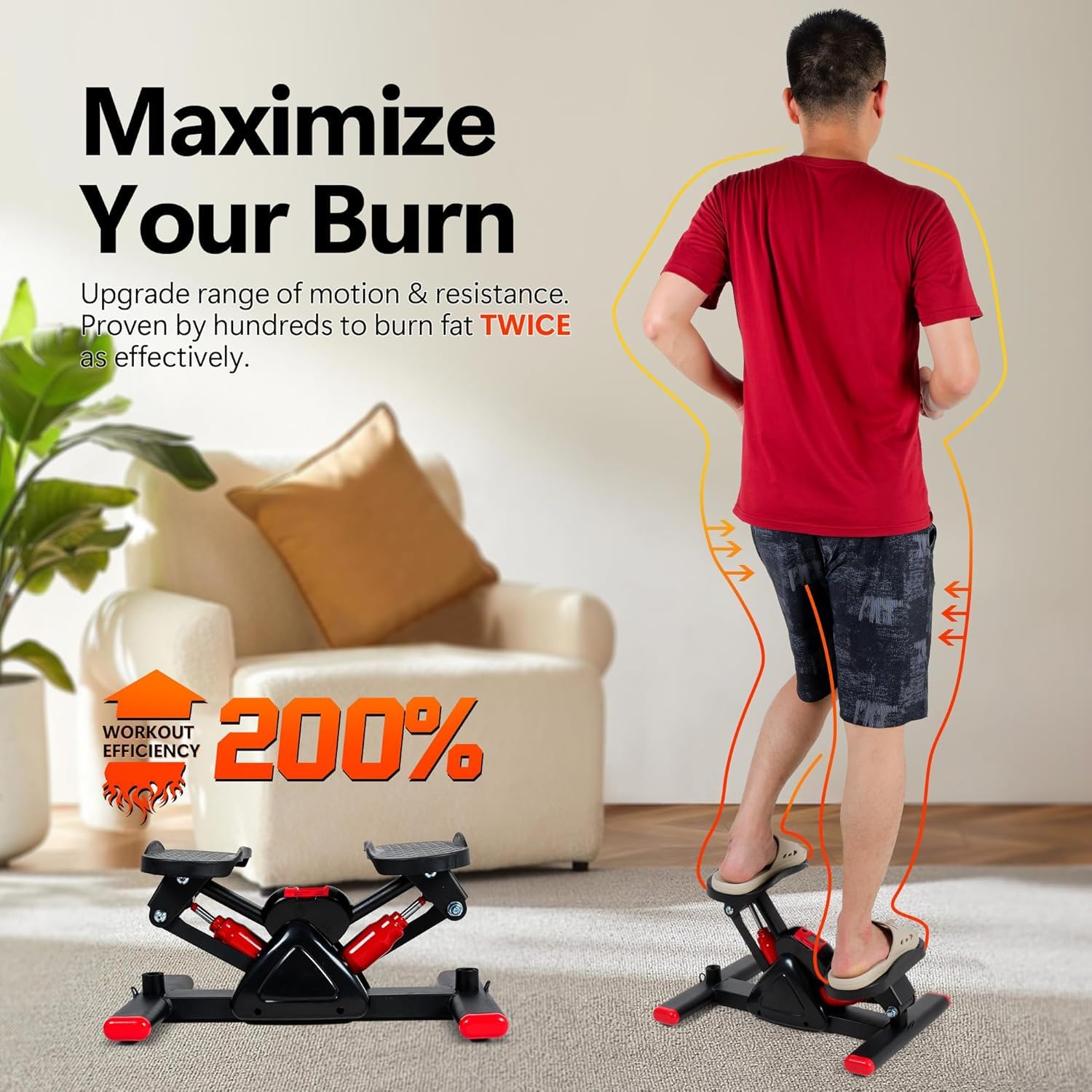 DASNDAS Mini Stair Stepper with Resistance Bands – Hydraulic Exercise Equipment for Home Workout, Compact & Quiet Fitness Machine