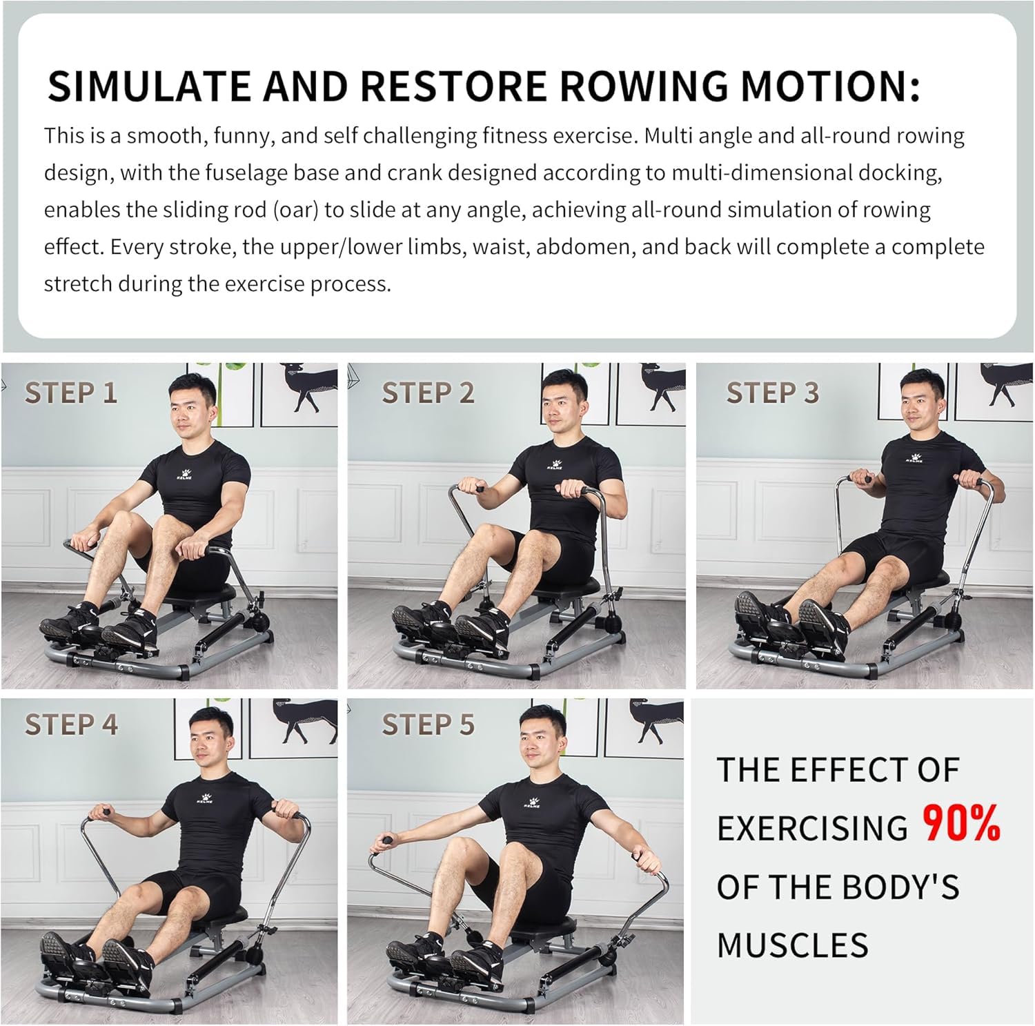 Leikefitness Foldable Hydraulic Rowing Machine – Adjustable Resistance & LCD Monitor, Compact Home Rower