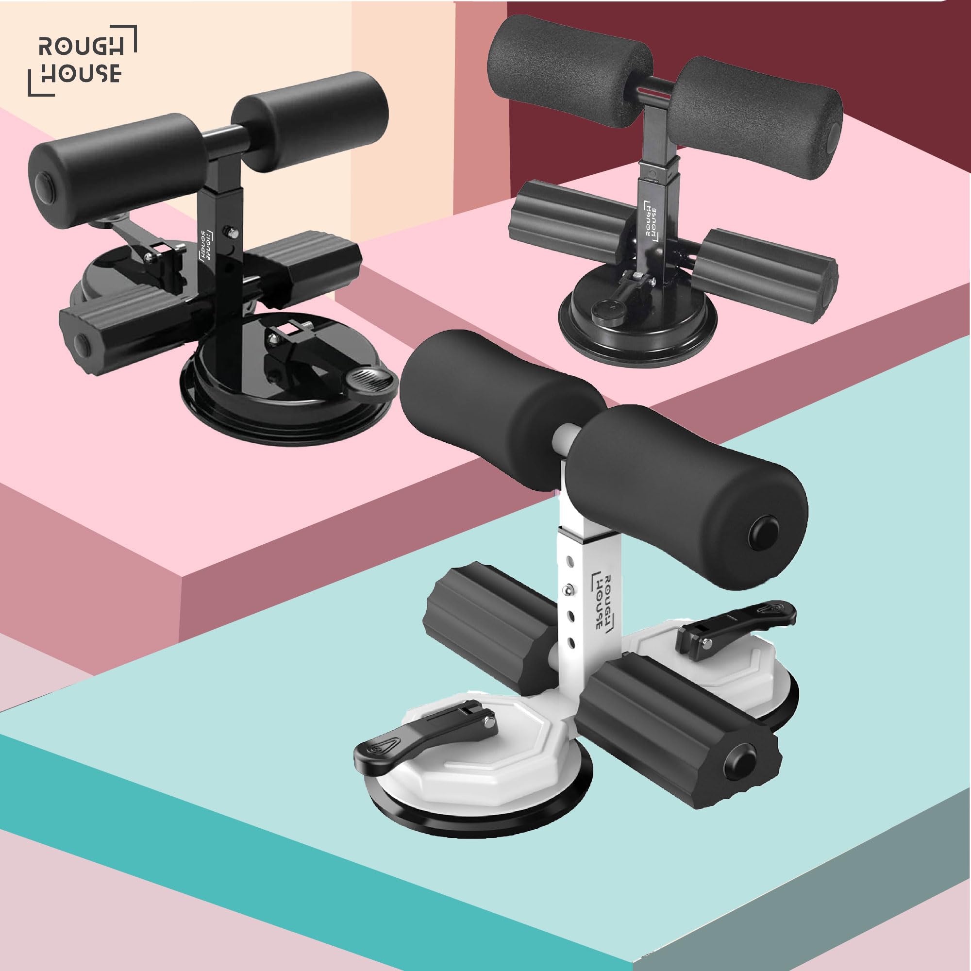 Roughhouse Adjustable Sit-Up Bar – Dual Suction Core Trainer for Home Workouts