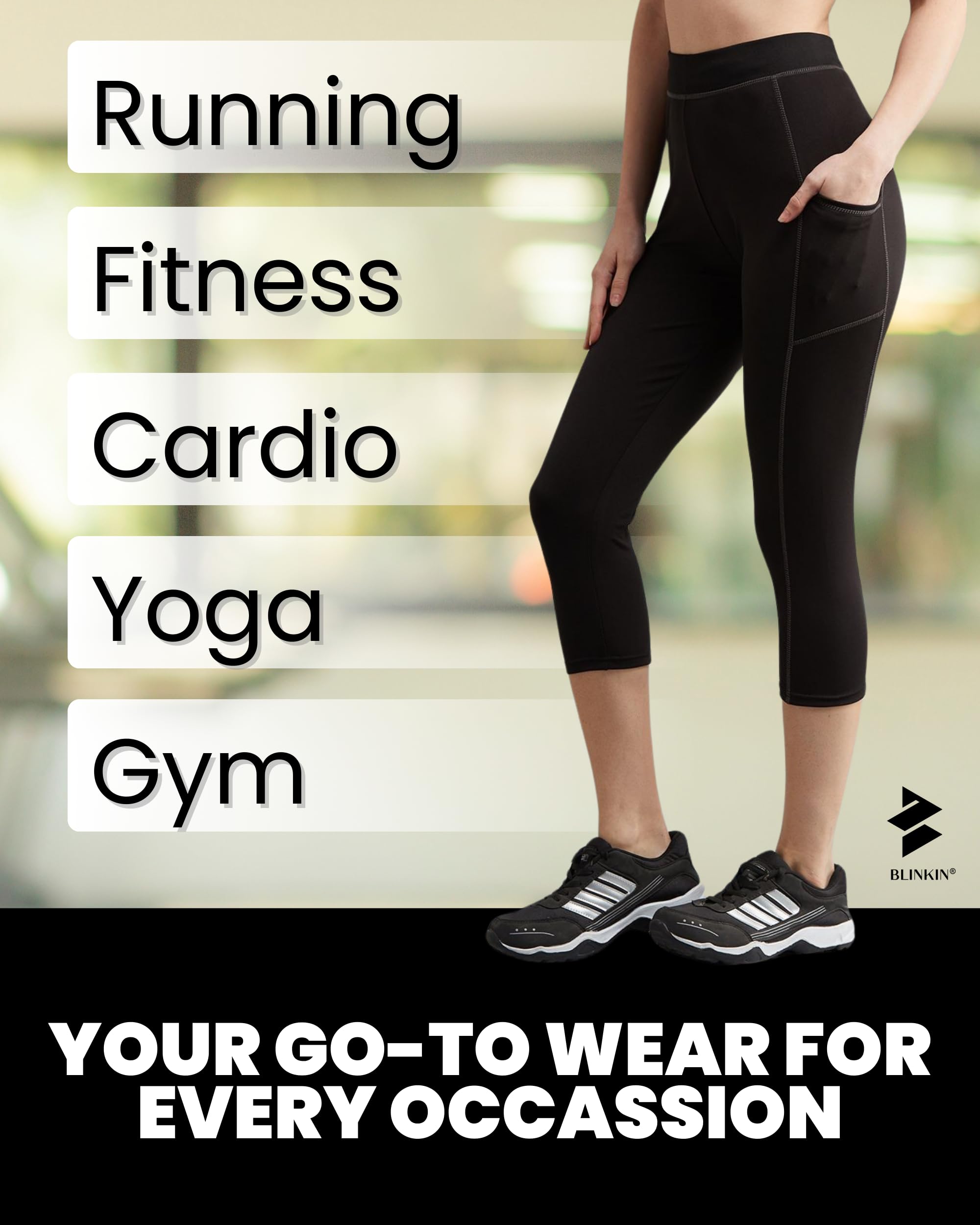 BLINKIN High-Waist Workout Leggings – 4-Way Stretch with Deep Side Pockets