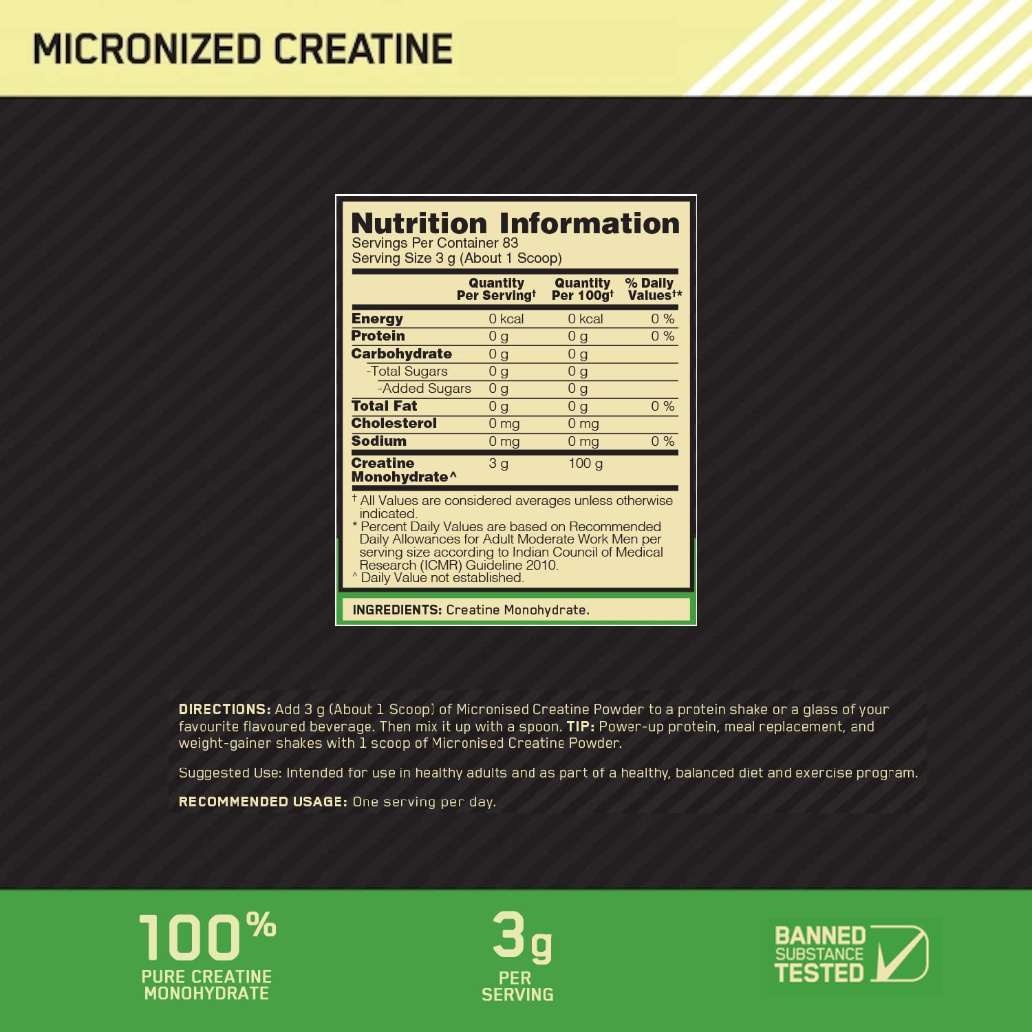 Optimum Nutrition Micronised Creatine Powder – 100% Pure Creatine Monohydrate, 33 Servings, Unflavoured Performance Booster