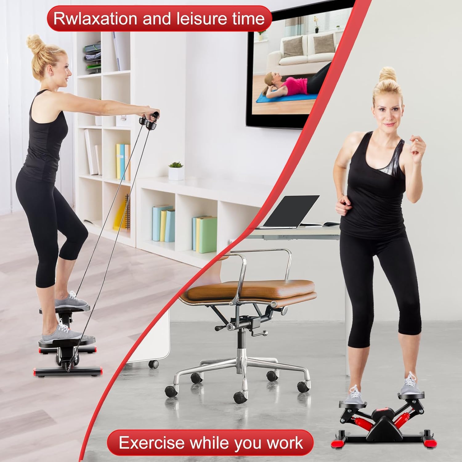 DASNDAS Mini Stair Stepper with Resistance Bands – Hydraulic Exercise Equipment for Home Workout, Compact & Quiet Fitness Machine