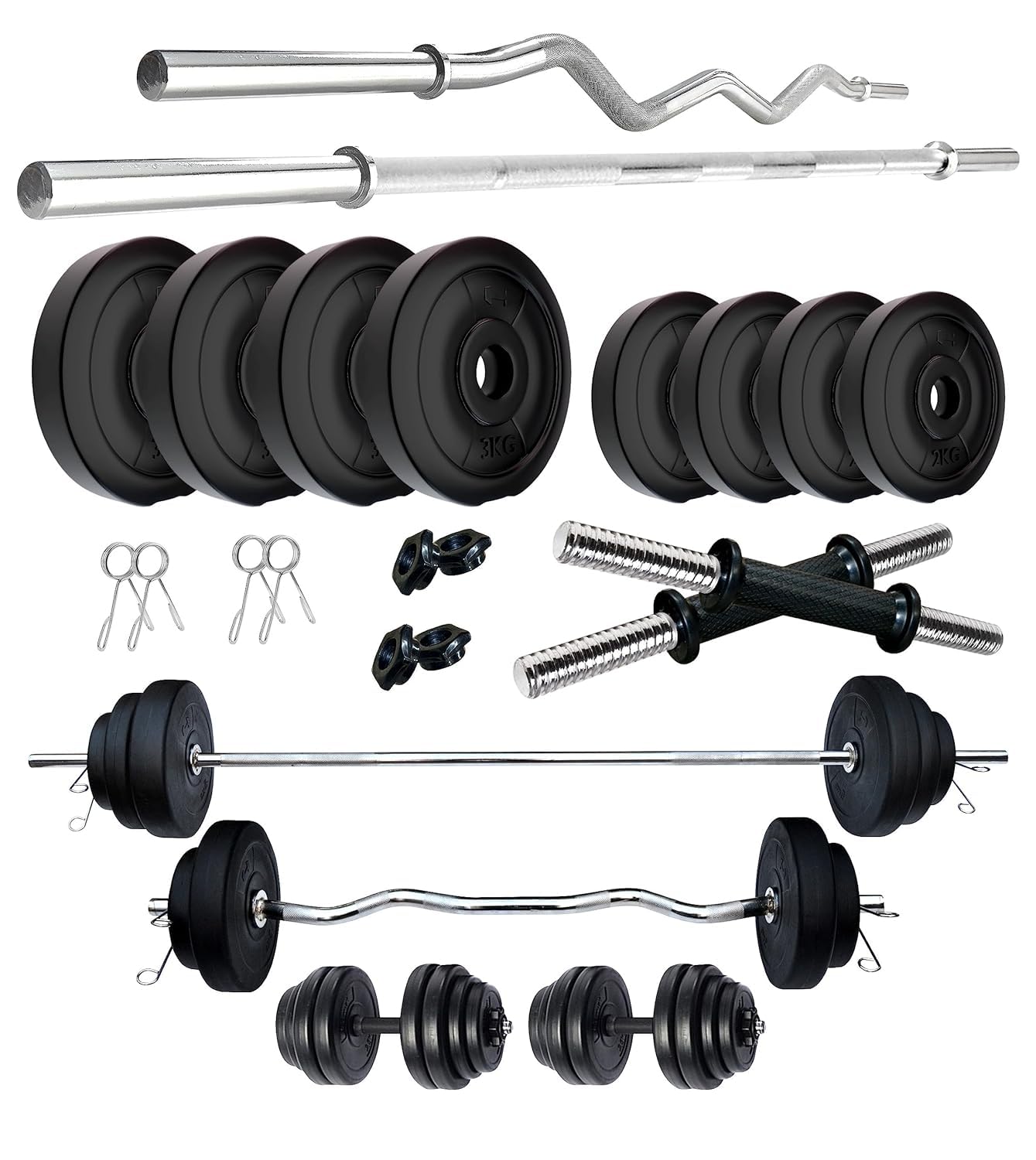 Amazon Brand Symactive 20 KG PVC Home Gym Set – Multicolour with Curl & Plain Rods