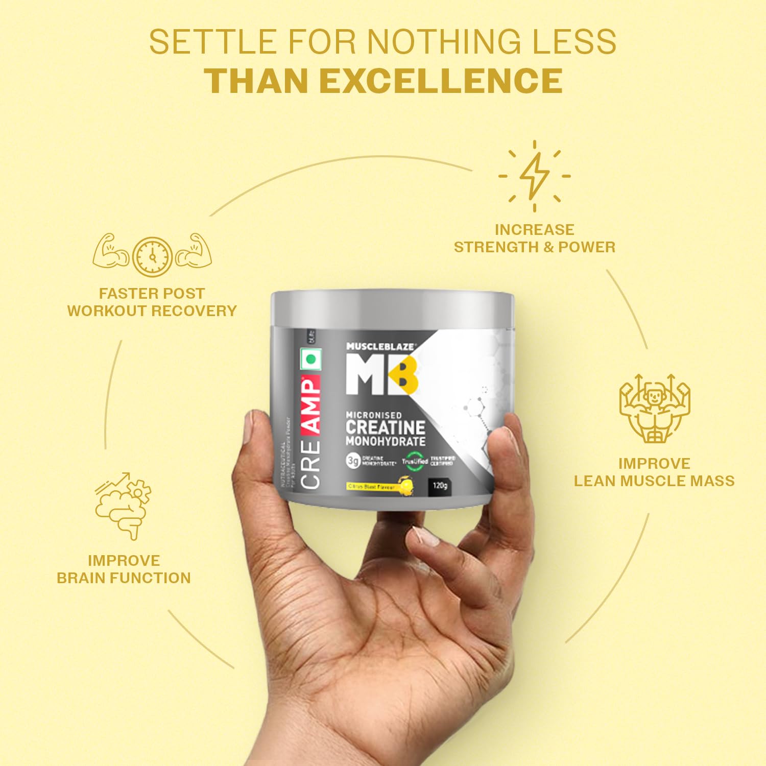 MuscleBlaze Creatine Monohydrate CreAMP™ with CreAbsorb™ – Trustified Certified Pure & Fast-Absorbing Creatine (100g / 3 g Serving)