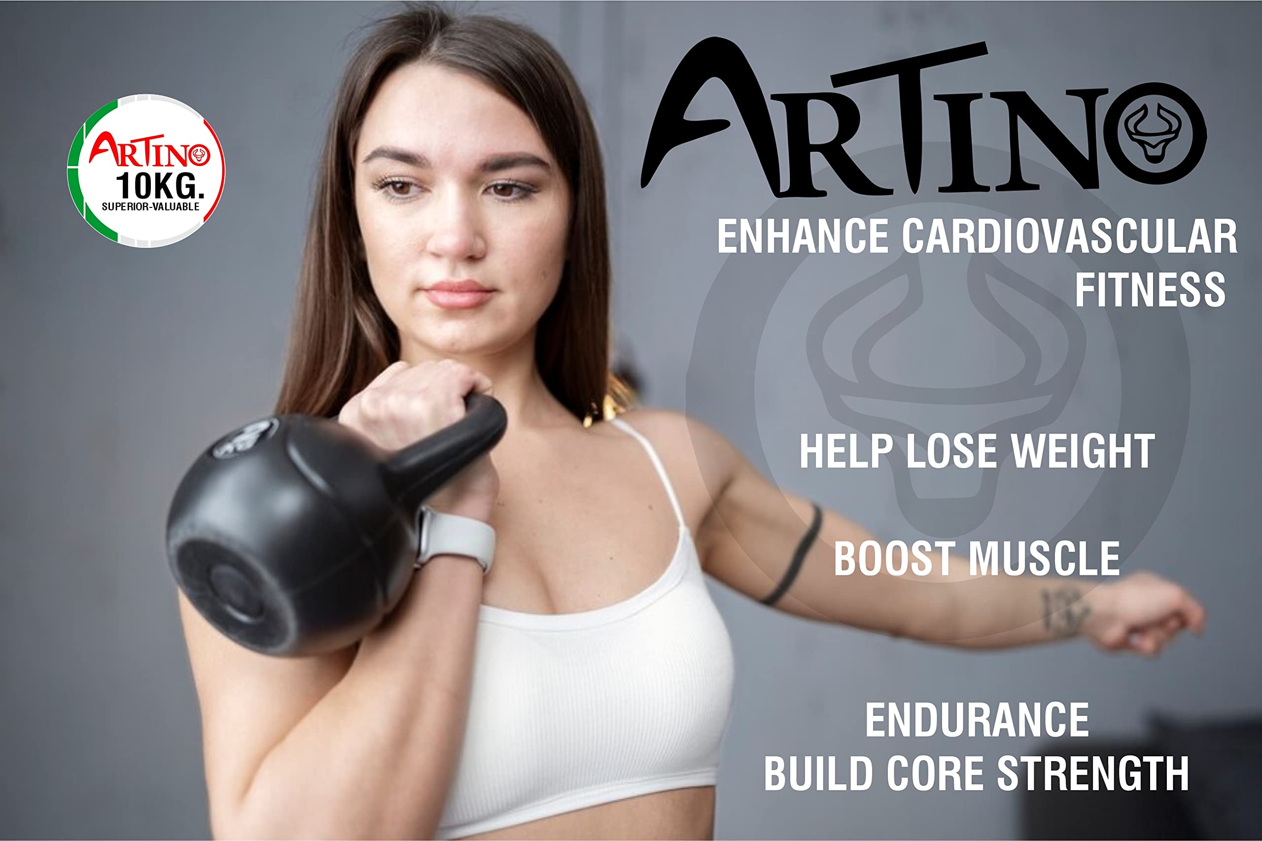 Artino Black Long Lasting 10 Kg PVC Kettlebell – Durable Weight for Full-Body Workout, Cross-Training, Weight Loss & Strength Training