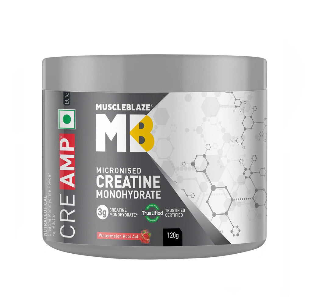MuscleBlaze CreAMP Micronised Creatine Monohydrate (Watermelon Kool Aid) – 80 Servings / 320 g, Trustified Certified Creatine Supplement