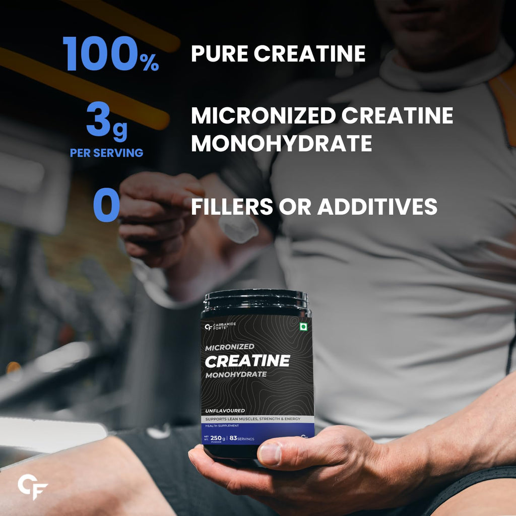 Carbamide Forte Micronised Creatine Monohydrate – Unflavoured 250 g (≈ 83 Servings) | Pure Strength, Energy & Lean Muscle Volumization