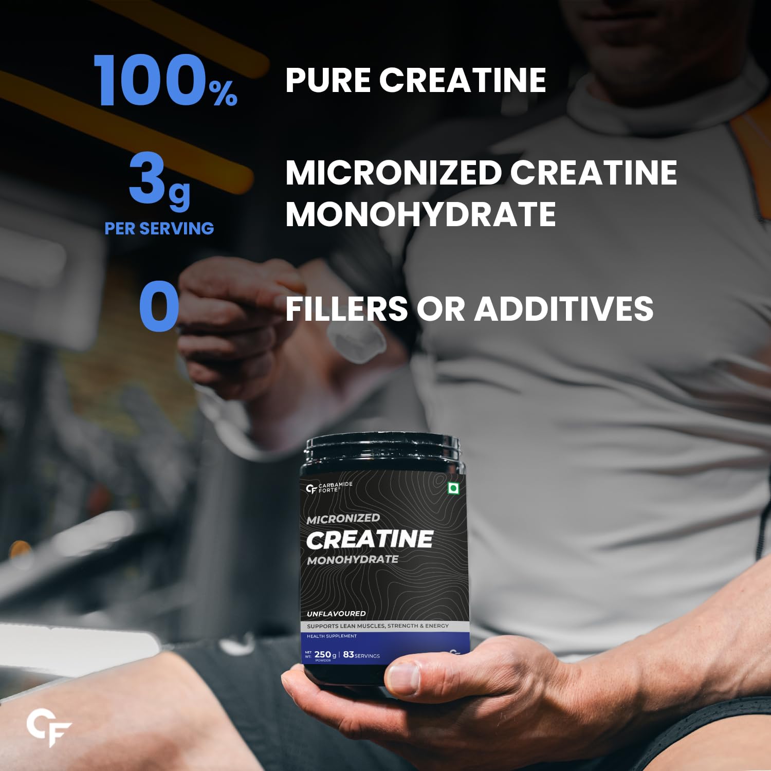 Carbamide Forte Micronised Creatine Monohydrate – Unflavoured 250 g (≈ 83 Servings) | Pure Strength, Energy & Lean Muscle Volumization