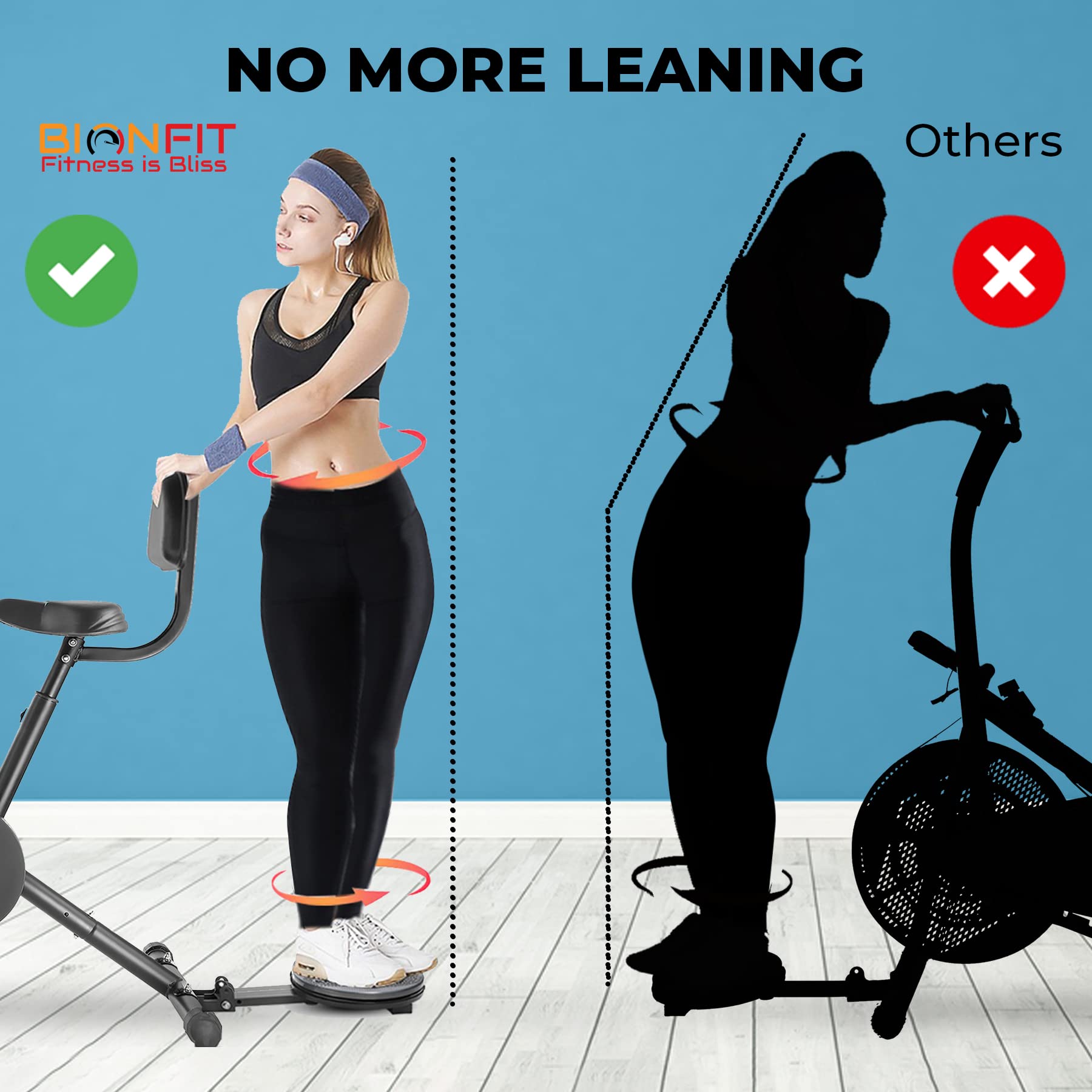 BIONFIT Air Bike with Moving Handles, Back Support & Twister – 3-in-1 Cardio, Core & Comfort Trainer