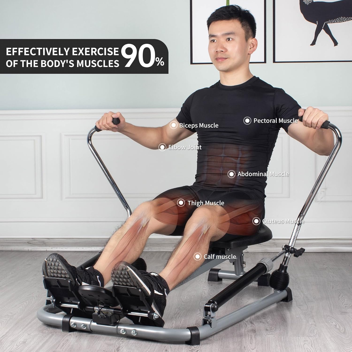Leikefitness Foldable Hydraulic Rowing Machine – Adjustable Resistance & LCD Monitor, Compact Home Rower